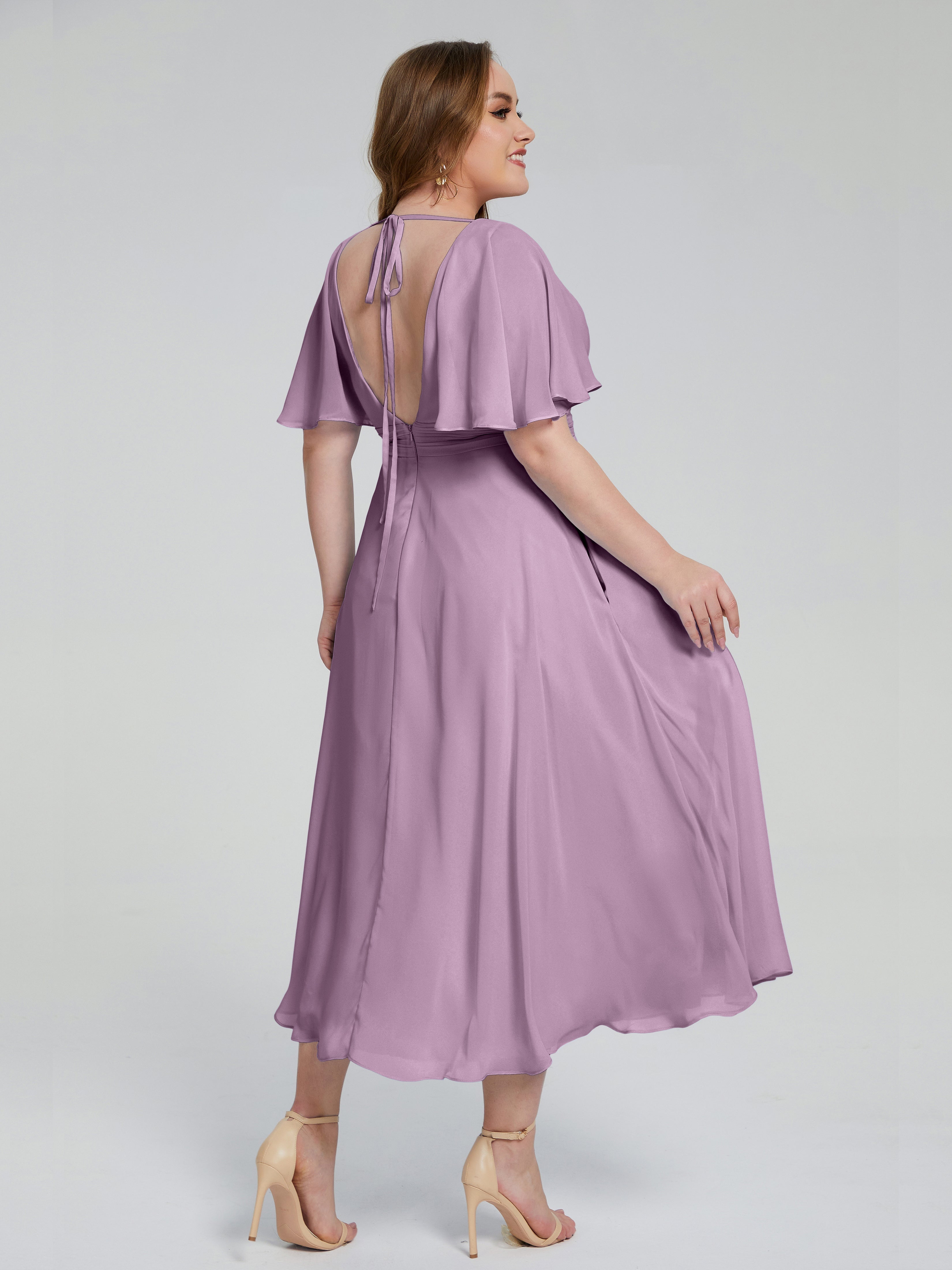 Robes De Demoiselle D'Honneur Glycine Dos Nu Mousseline Robes Demoiselle D'Honneur Grande Taille
