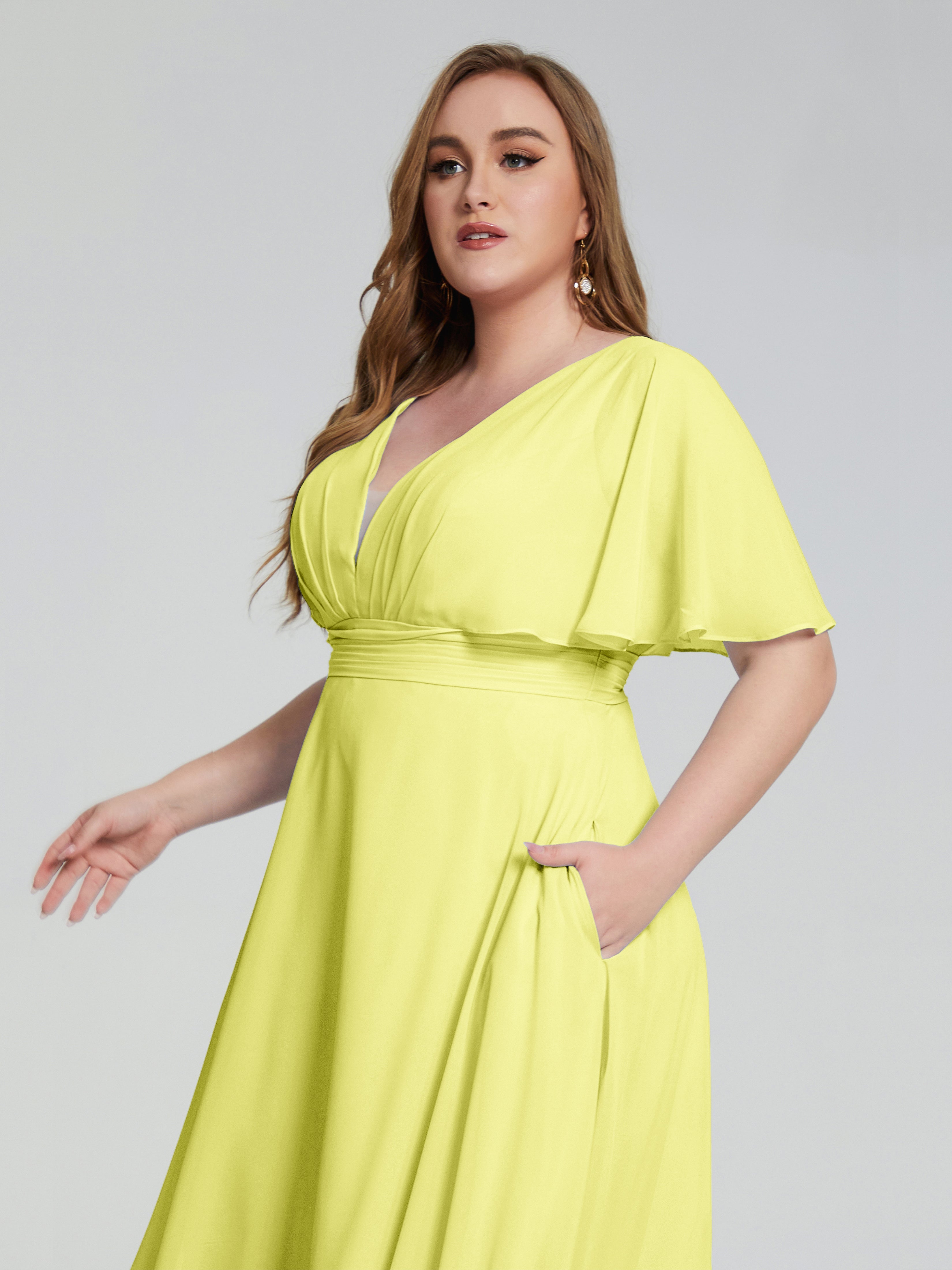 Robes De Demoiselle D'Honneur Jonquille Dos Nu Mousseline Robes Demoiselle D'Honneur Grande Taille