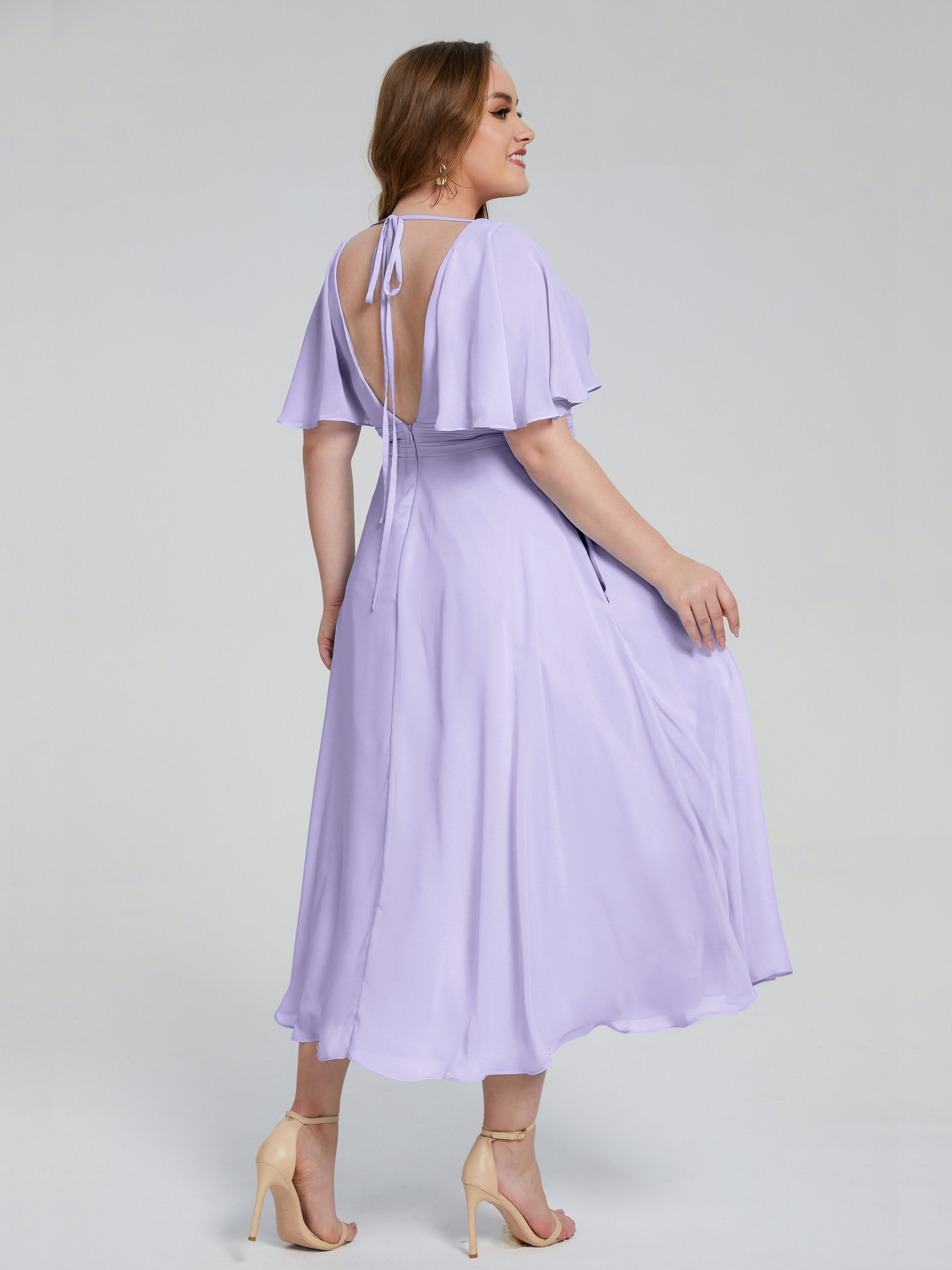 Robe Lilas Demoiselle D Honneur Dos Nu Mousseline Robes Demoiselle D'Honneur Grande Taille