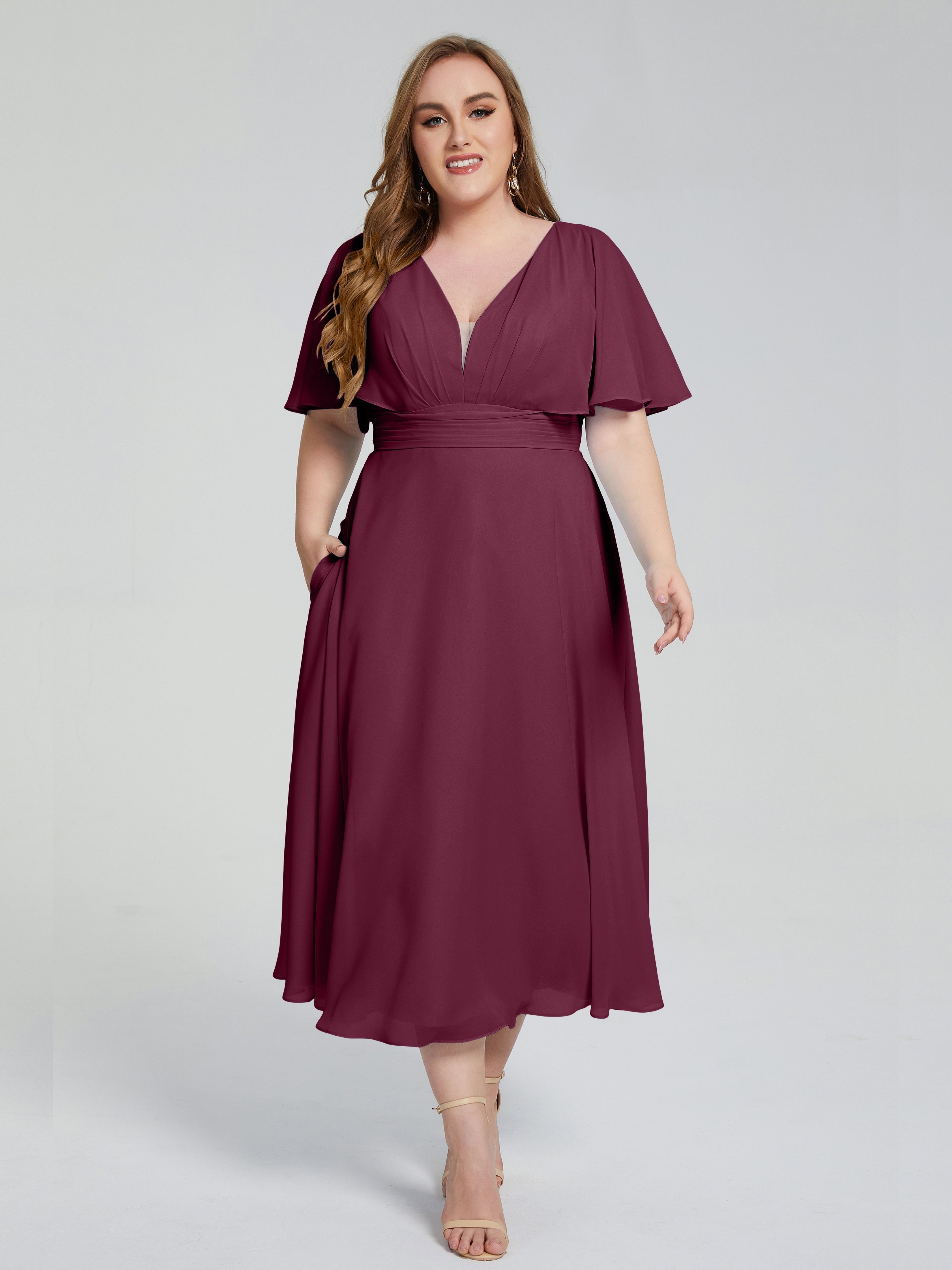 Robes De Demoiselle D'Honneur Mûre Dos Nu Mousseline Robes Demoiselle D'Honneur Grande Taille