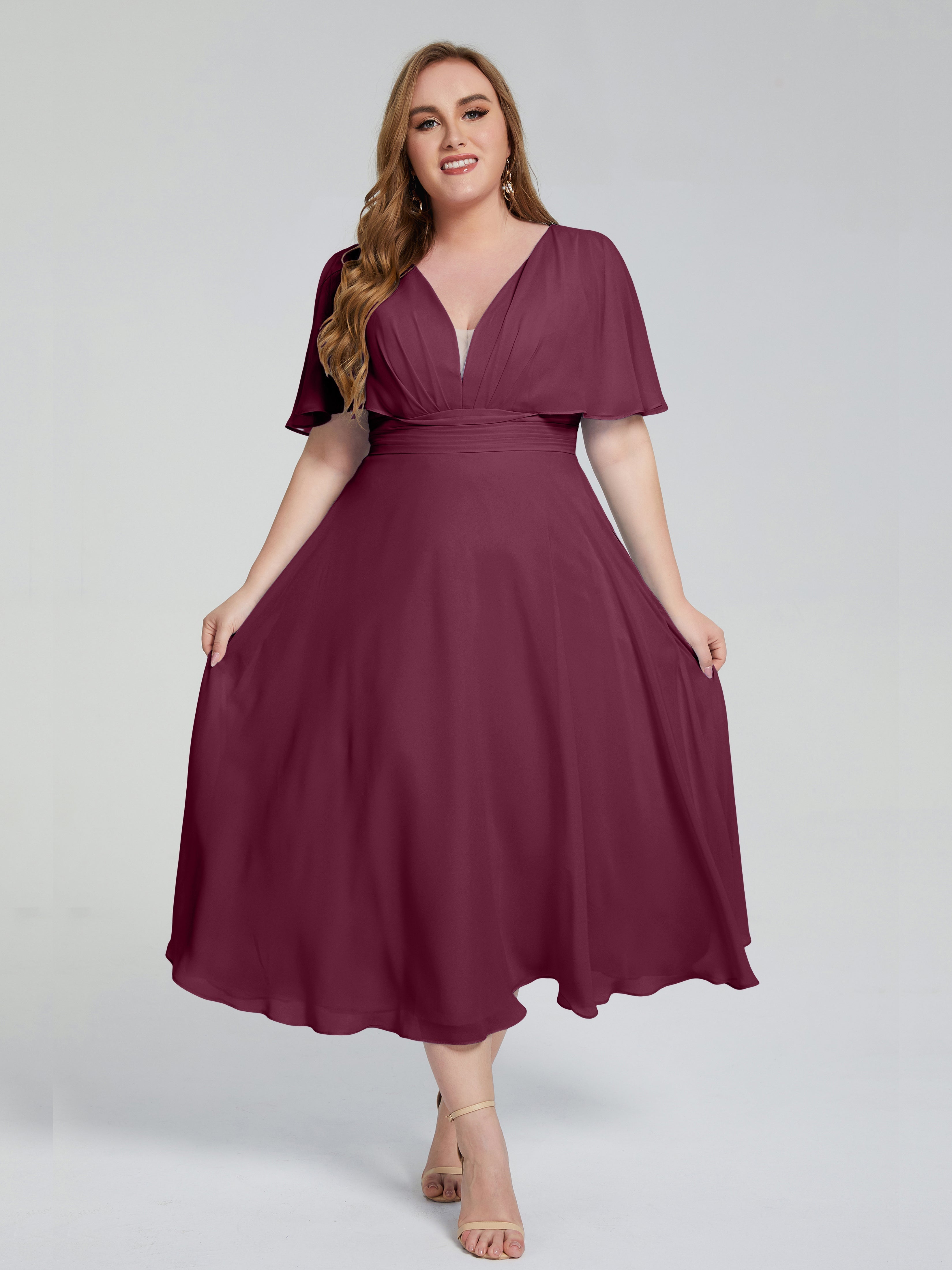 Robes De Demoiselle D'Honneur Mûre Dos Nu Mousseline Robes Demoiselle D'Honneur Grande Taille