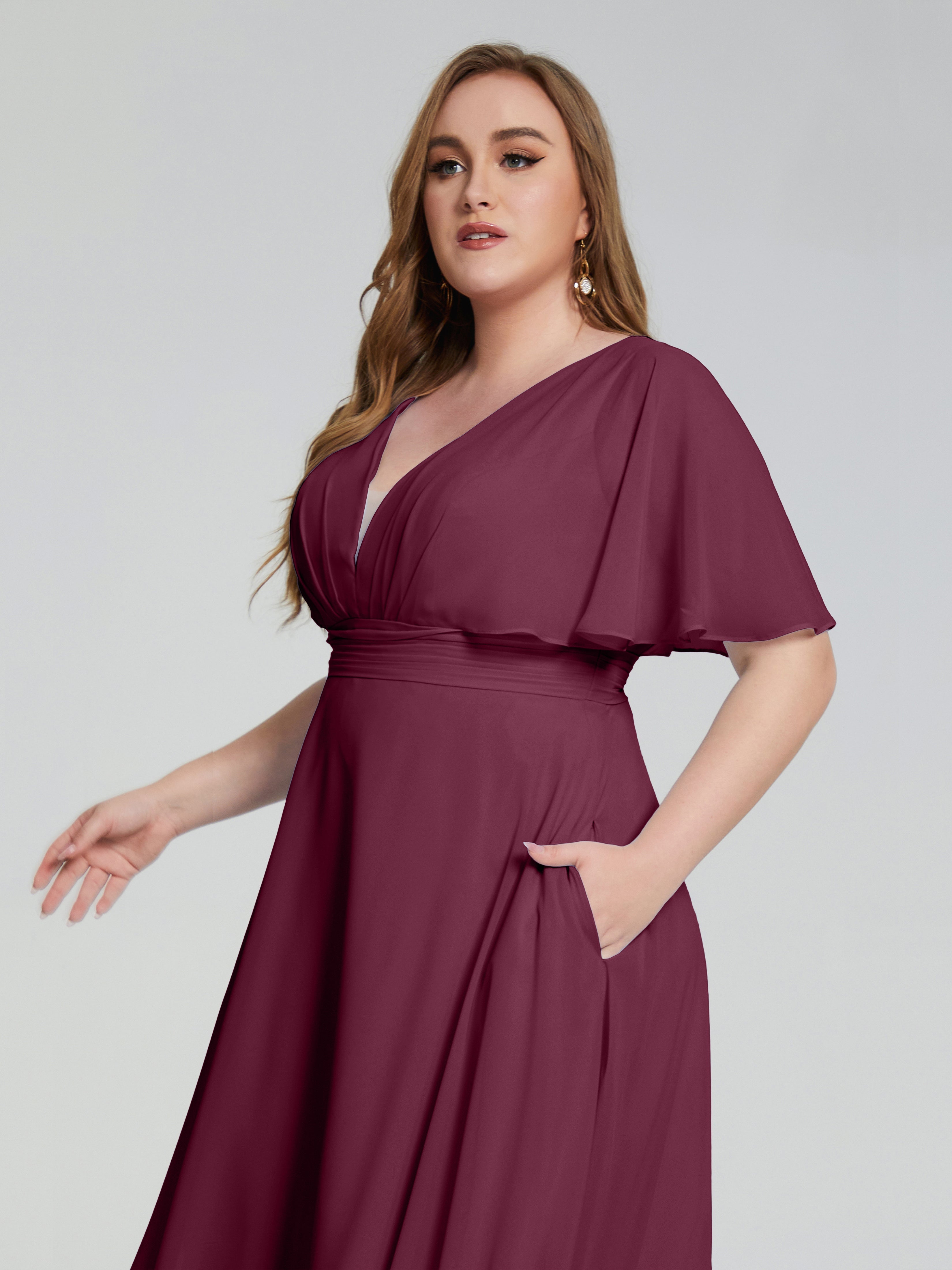 Robes De Demoiselle D'Honneur Mûre Dos Nu Mousseline Robes Demoiselle D'Honneur Grande Taille