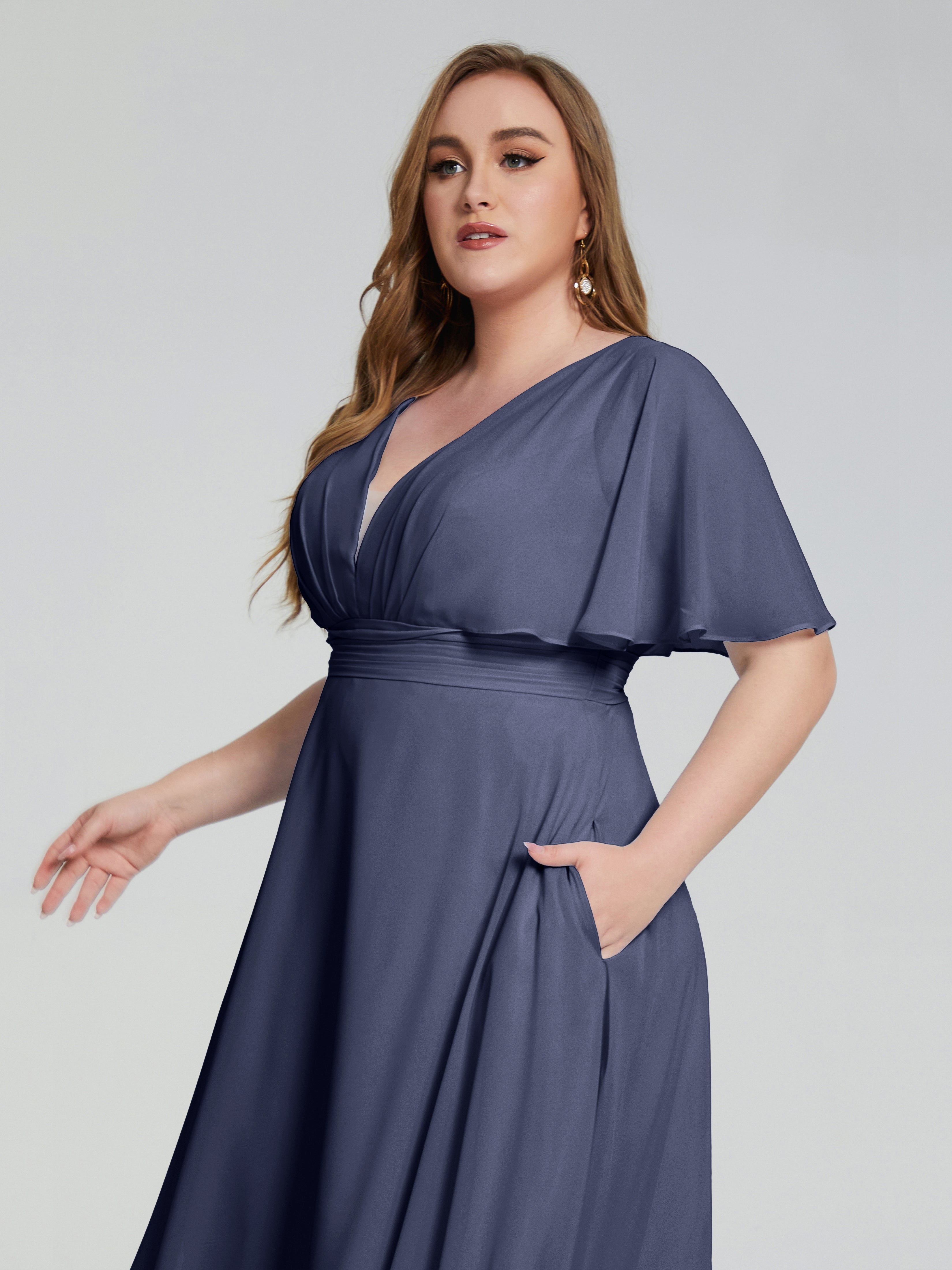 Robes De Demoiselle D'Honneur Bleu Orageux Dos Nu Mousseline Robes Demoiselle D'Honneur Grande Taille