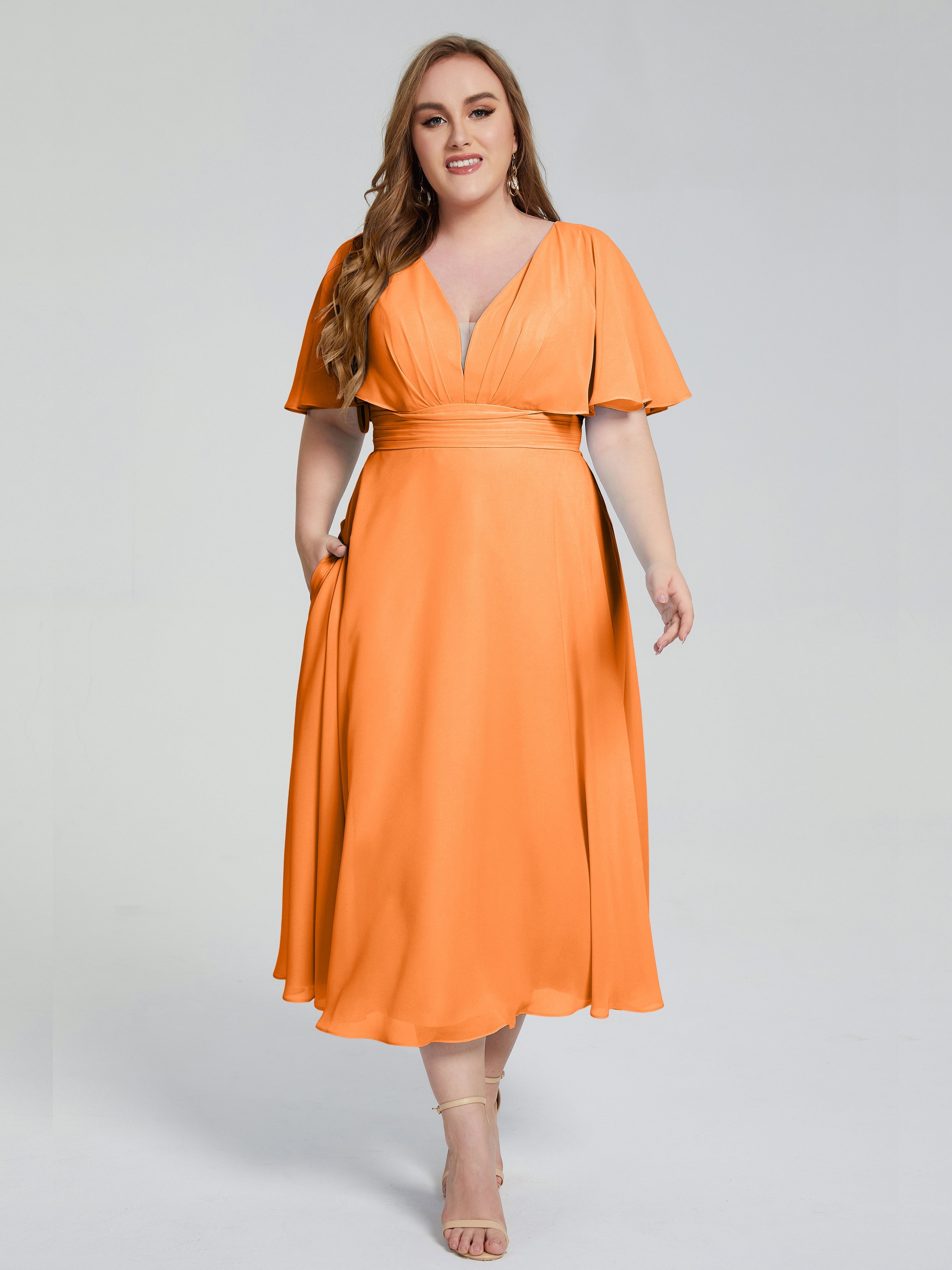 Robe Demoiselle D Honneur Orange Vif Dos Nu Mousseline Robes Demoiselle D'Honneur Grande Taille