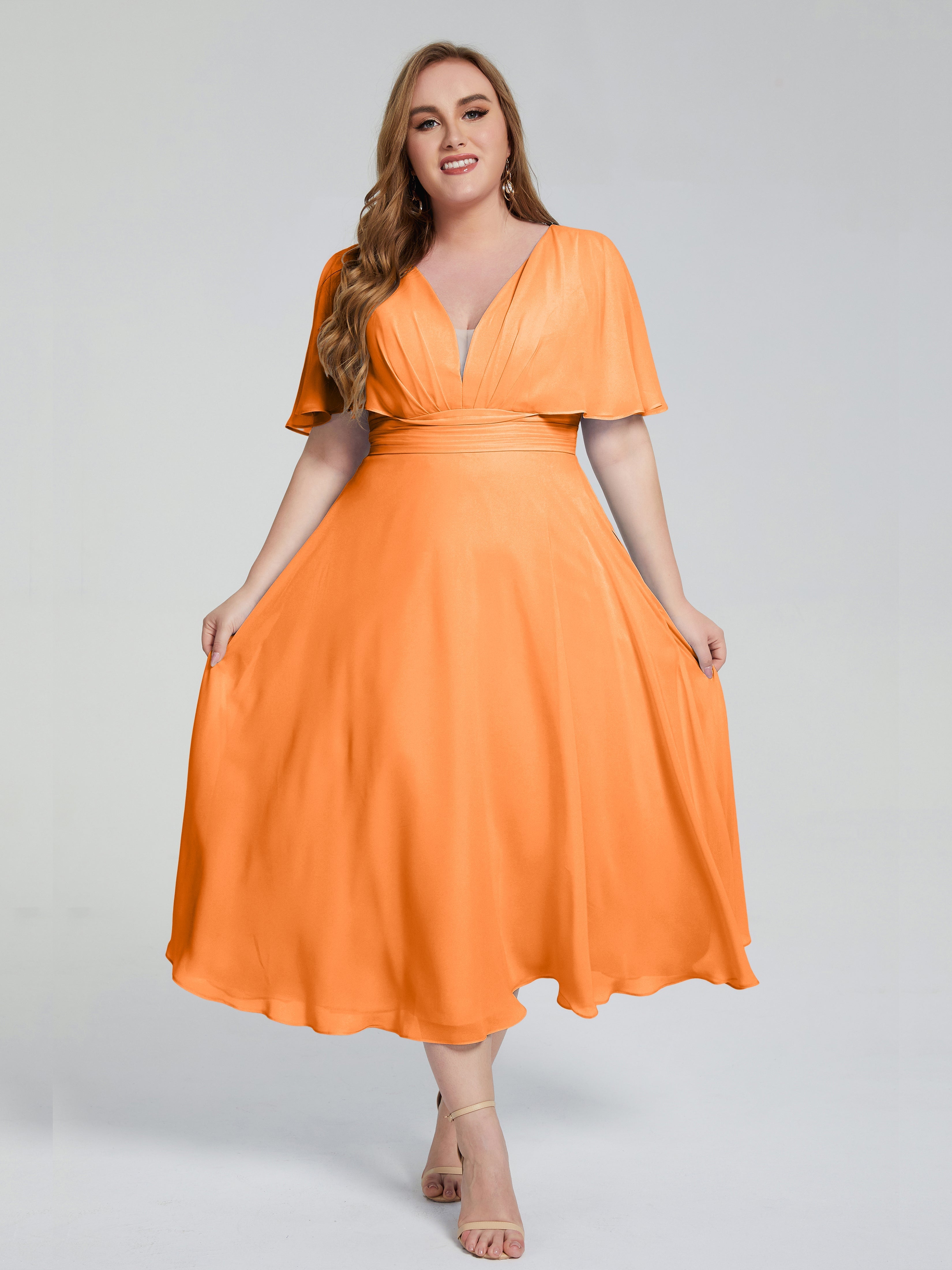 Robe Demoiselle D Honneur Orange Vif Dos Nu Mousseline Robes Demoiselle D'Honneur Grande Taille