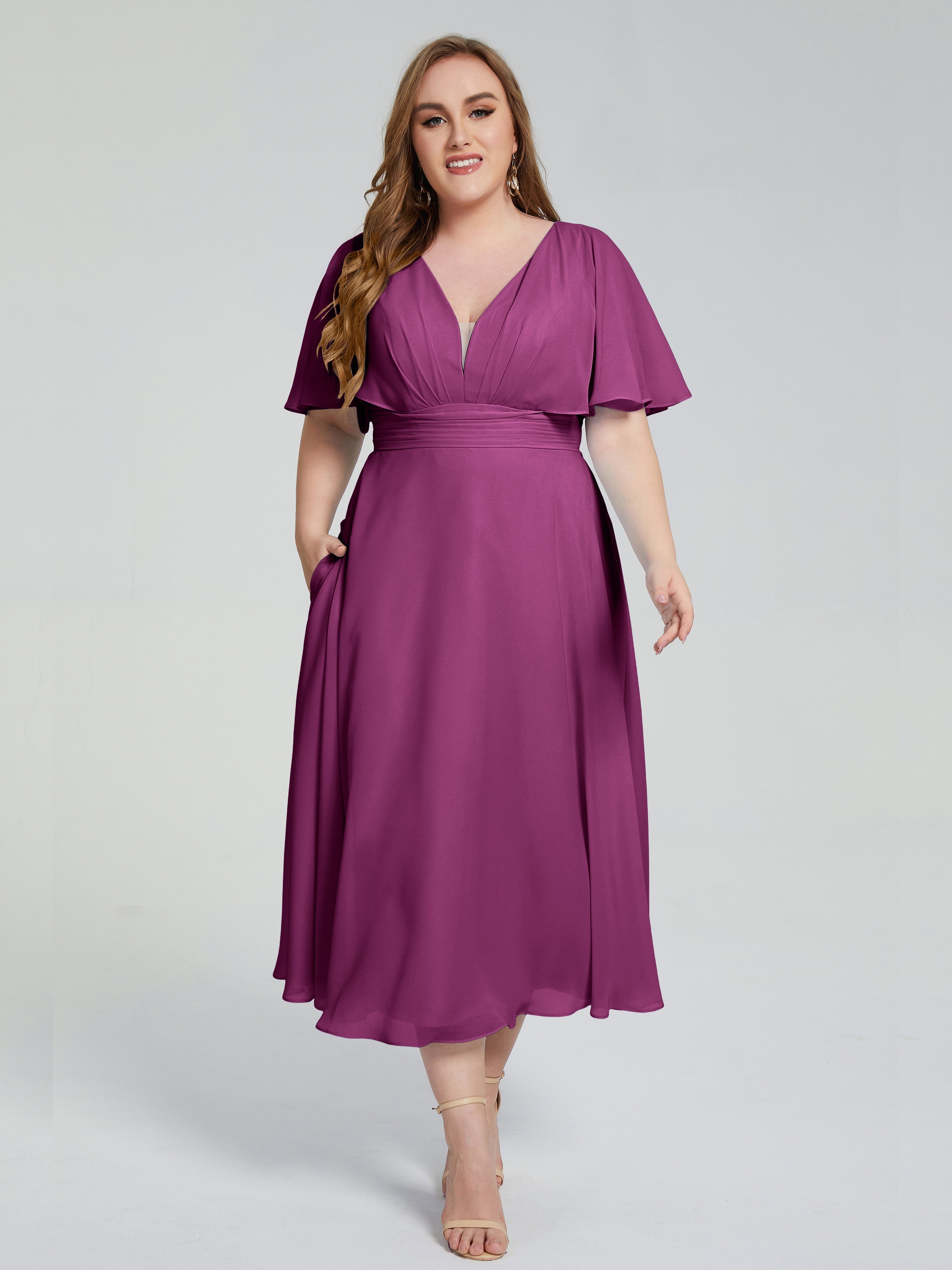 Robes De Demoiselle D'Honneur Orchidée Dos Nu Mousseline Robes Demoiselle D'Honneur Grande Taille