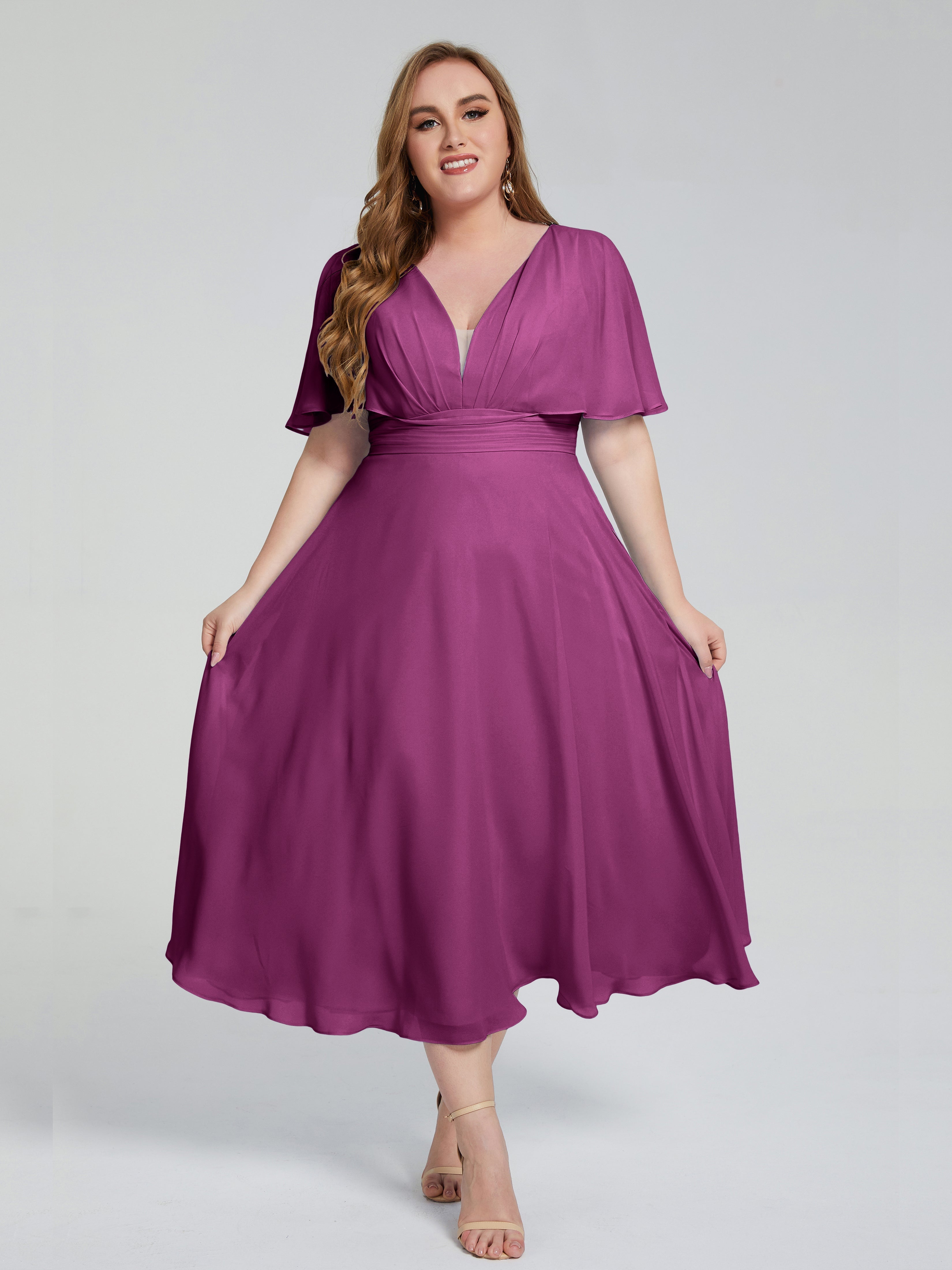 Robes De Demoiselle D'Honneur Orchidée Dos Nu Mousseline Robes Demoiselle D'Honneur Grande Taille