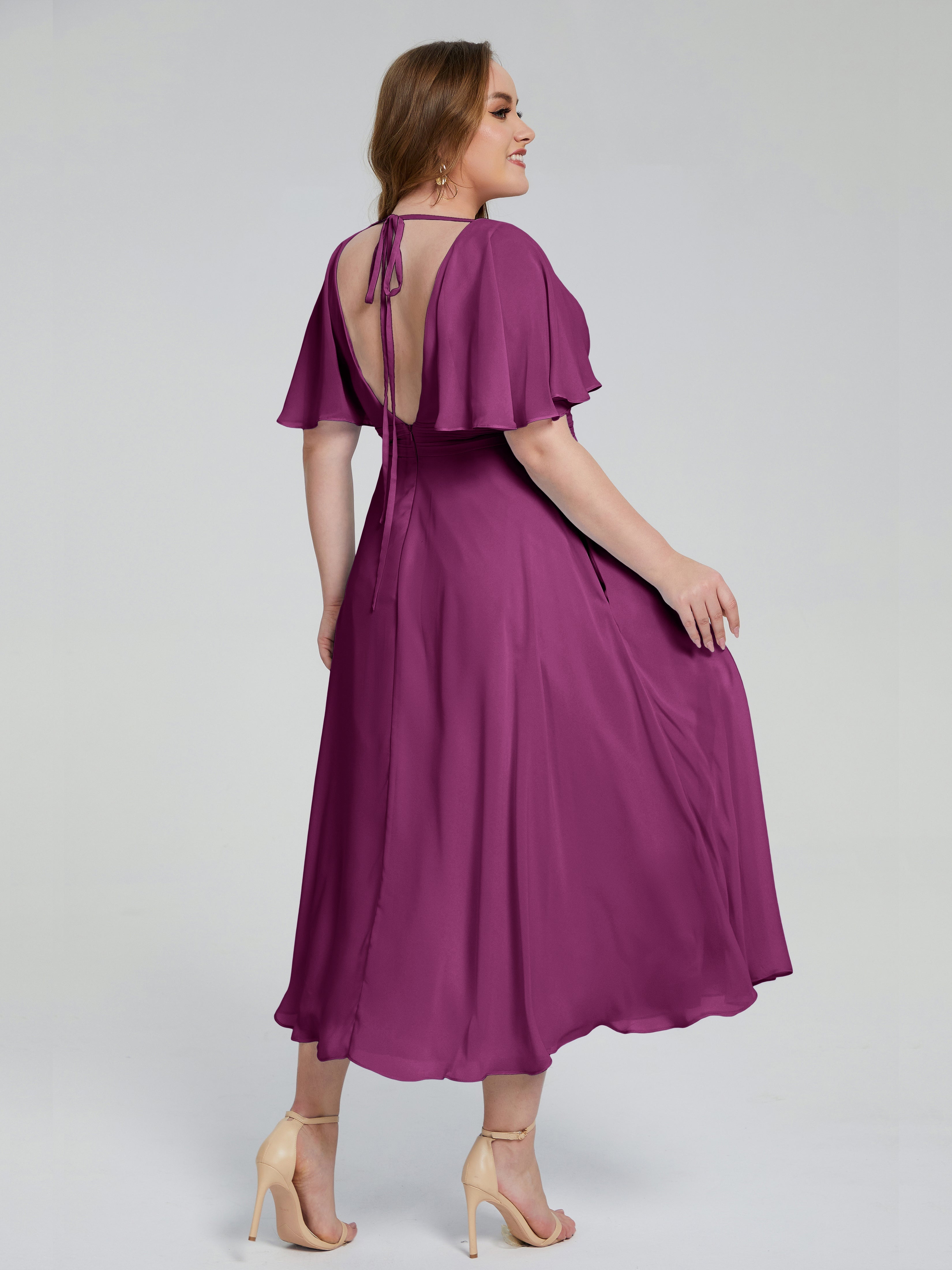 Robes De Demoiselle D'Honneur Orchidée Dos Nu Mousseline Robes Demoiselle D'Honneur Grande Taille