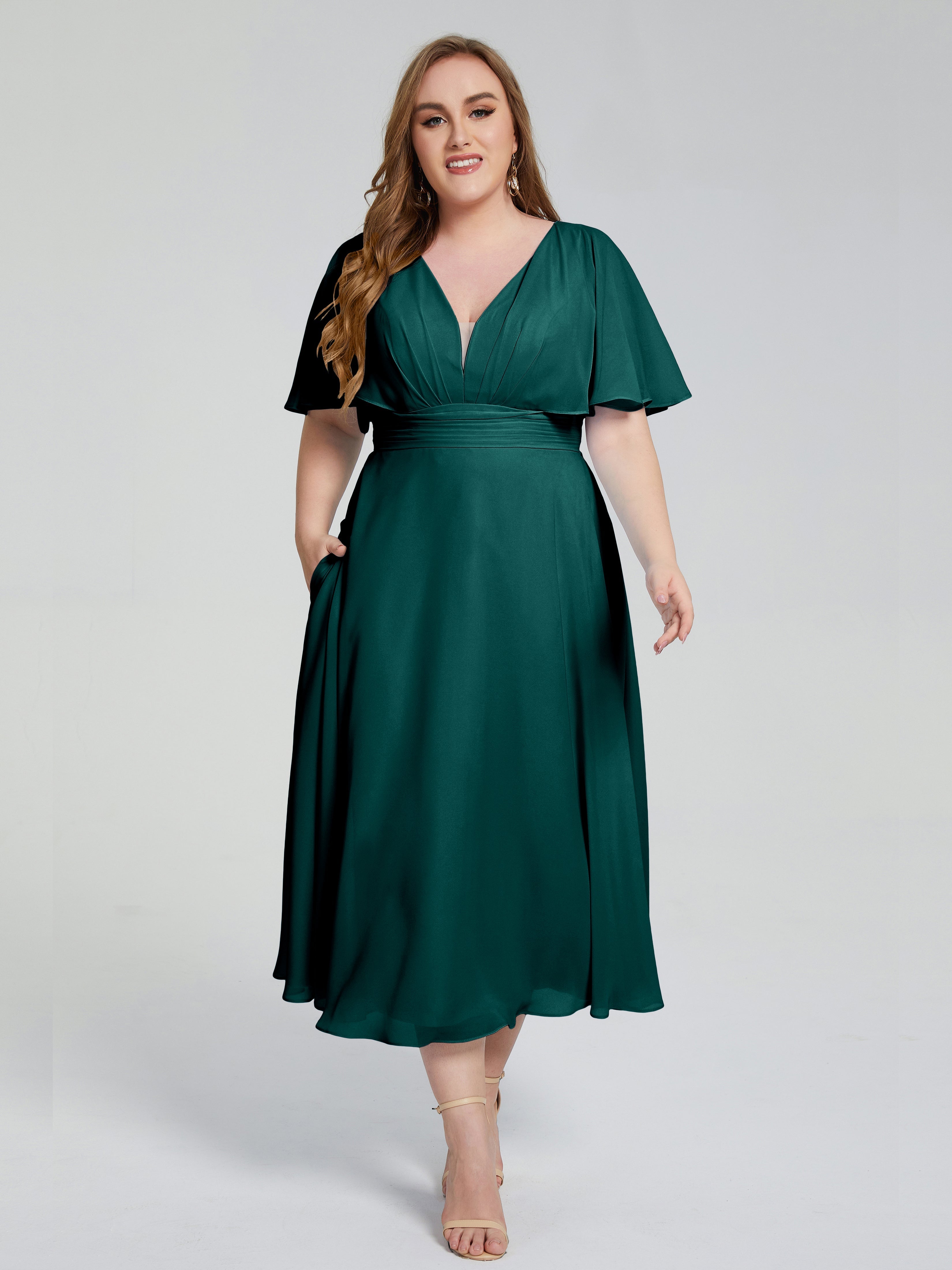 Robes De Demoiselle D'Honneur Paon Grande Taille Dos Nu Mousseline Robes Demoiselle D'Honneur