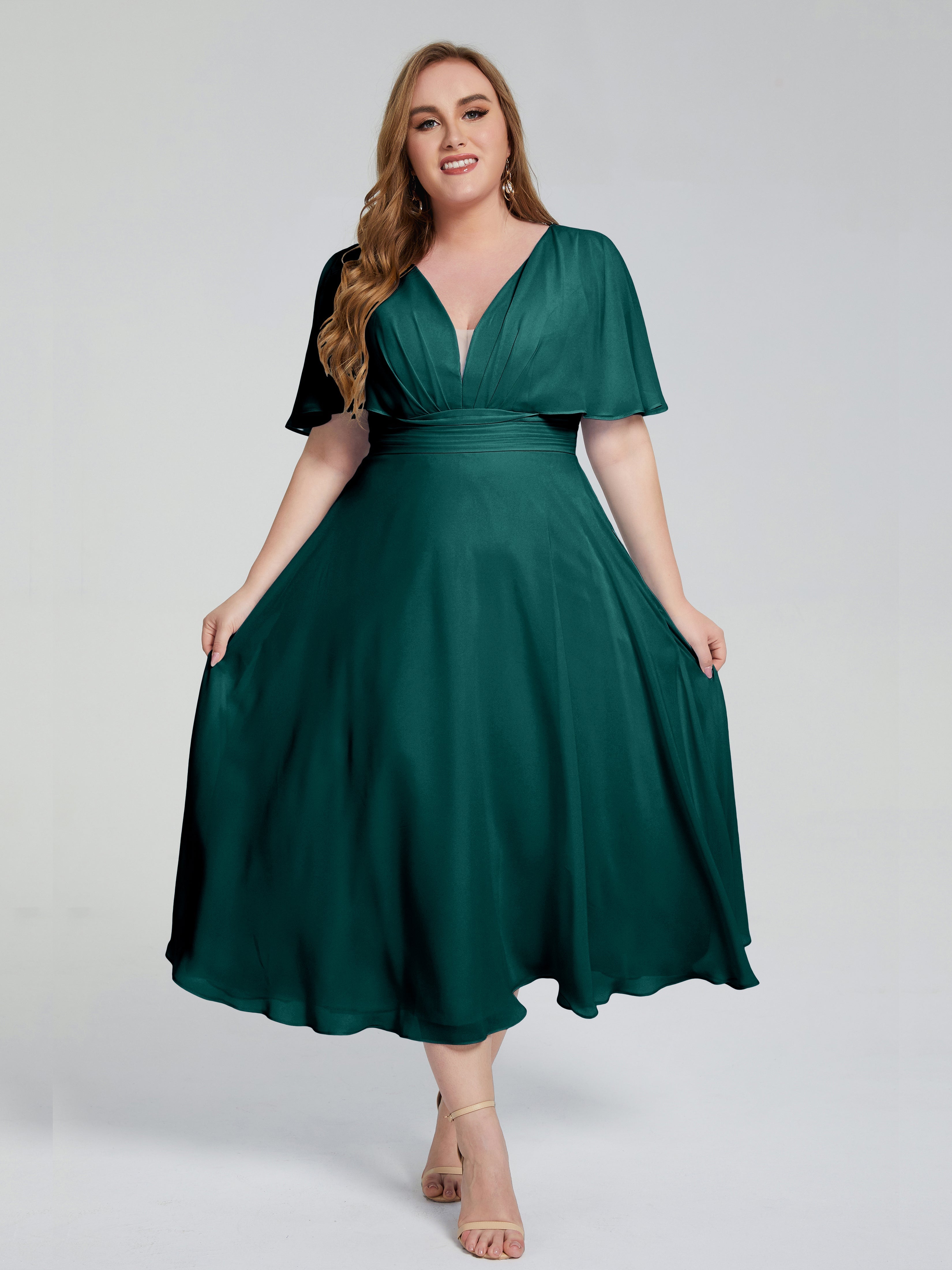 Robes De Demoiselle D'Honneur Paon Grande Taille Dos Nu Mousseline Robes Demoiselle D'Honneur