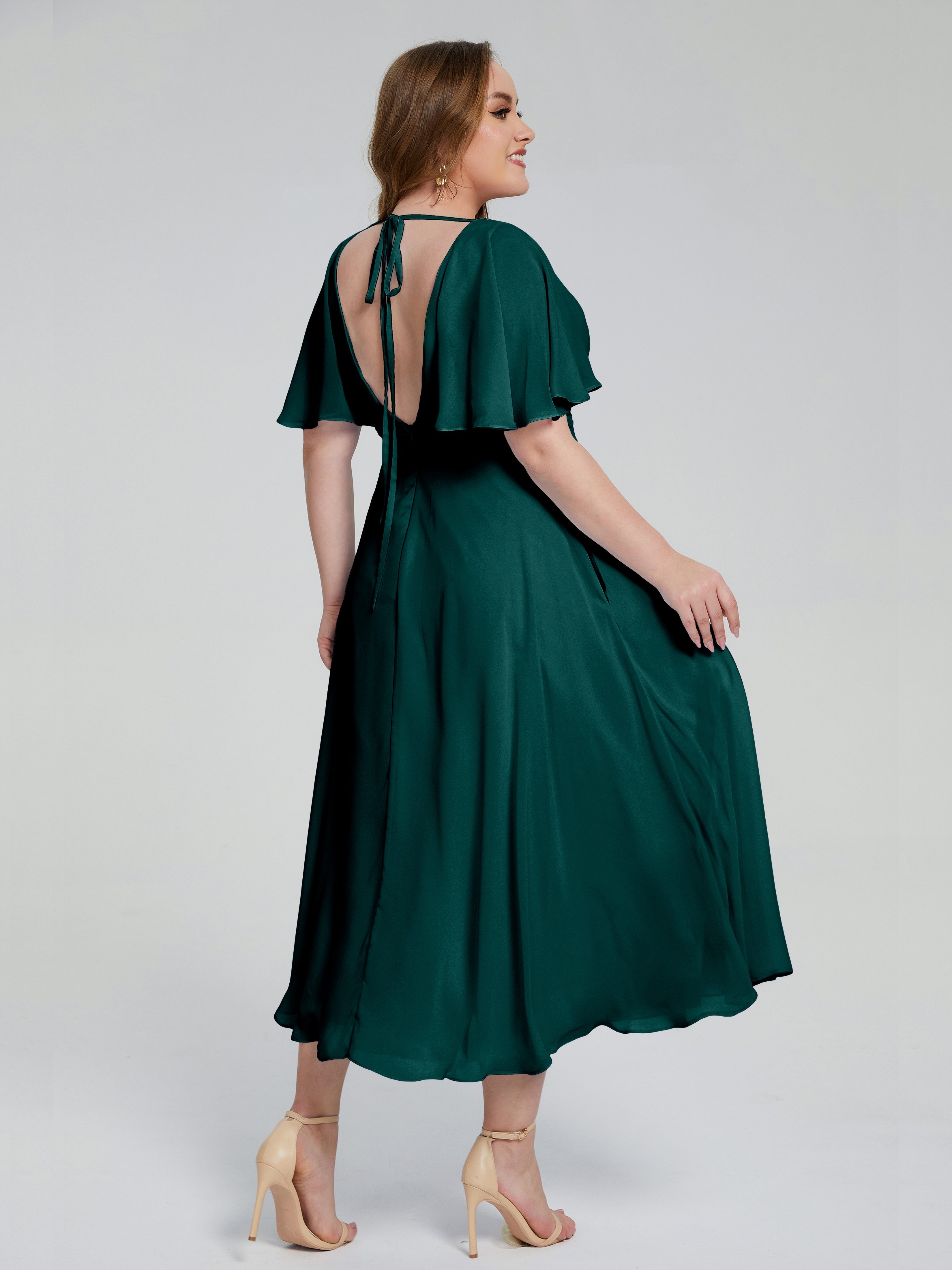 Robes De Demoiselle D'Honneur Paon Grande Taille Dos Nu Mousseline Robes Demoiselle D'Honneur