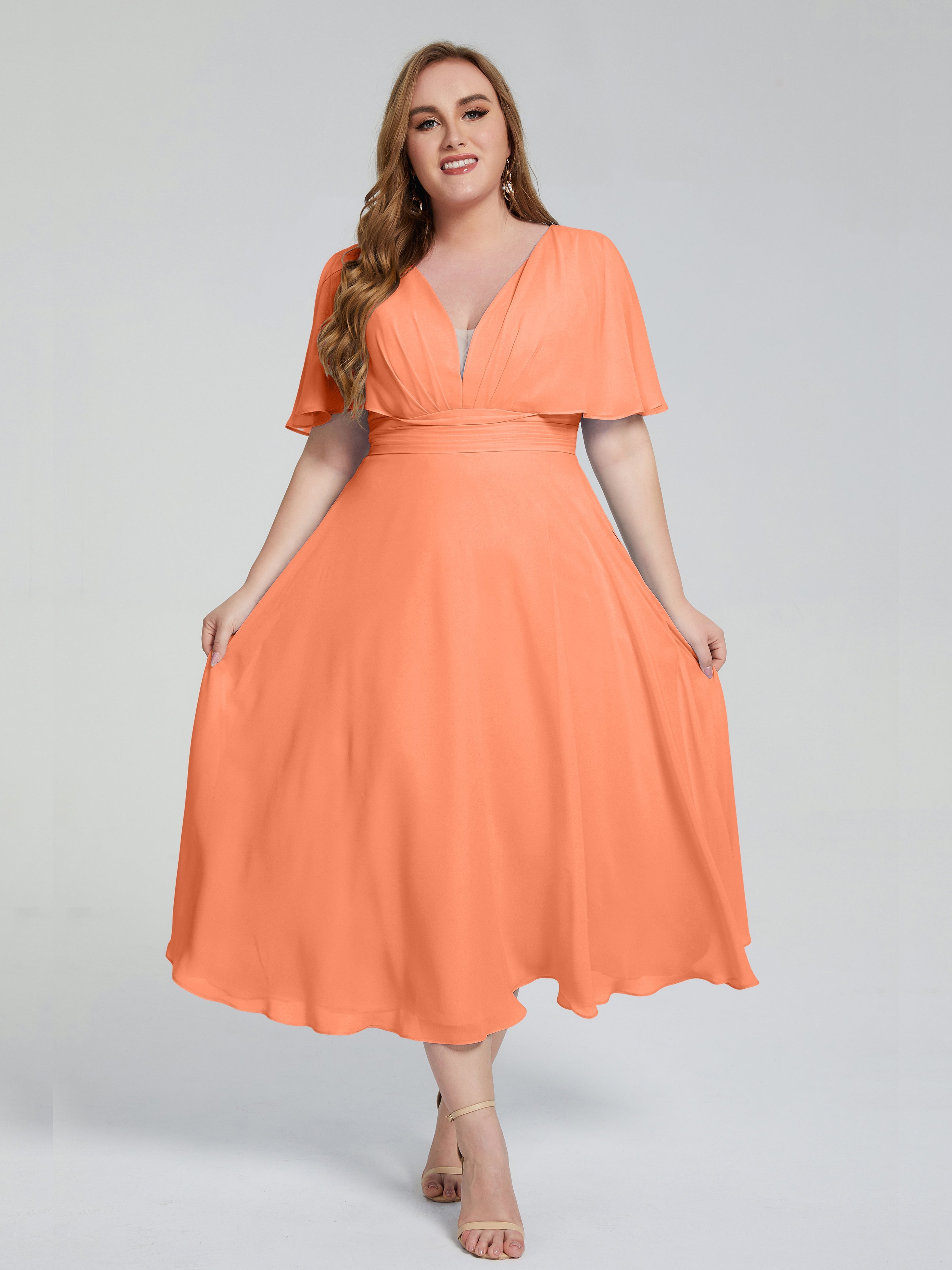 Robes De Demoiselle D'Honneur Papaye Dos Nu Mousseline Robes Demoiselle D'Honneur Grande Taille