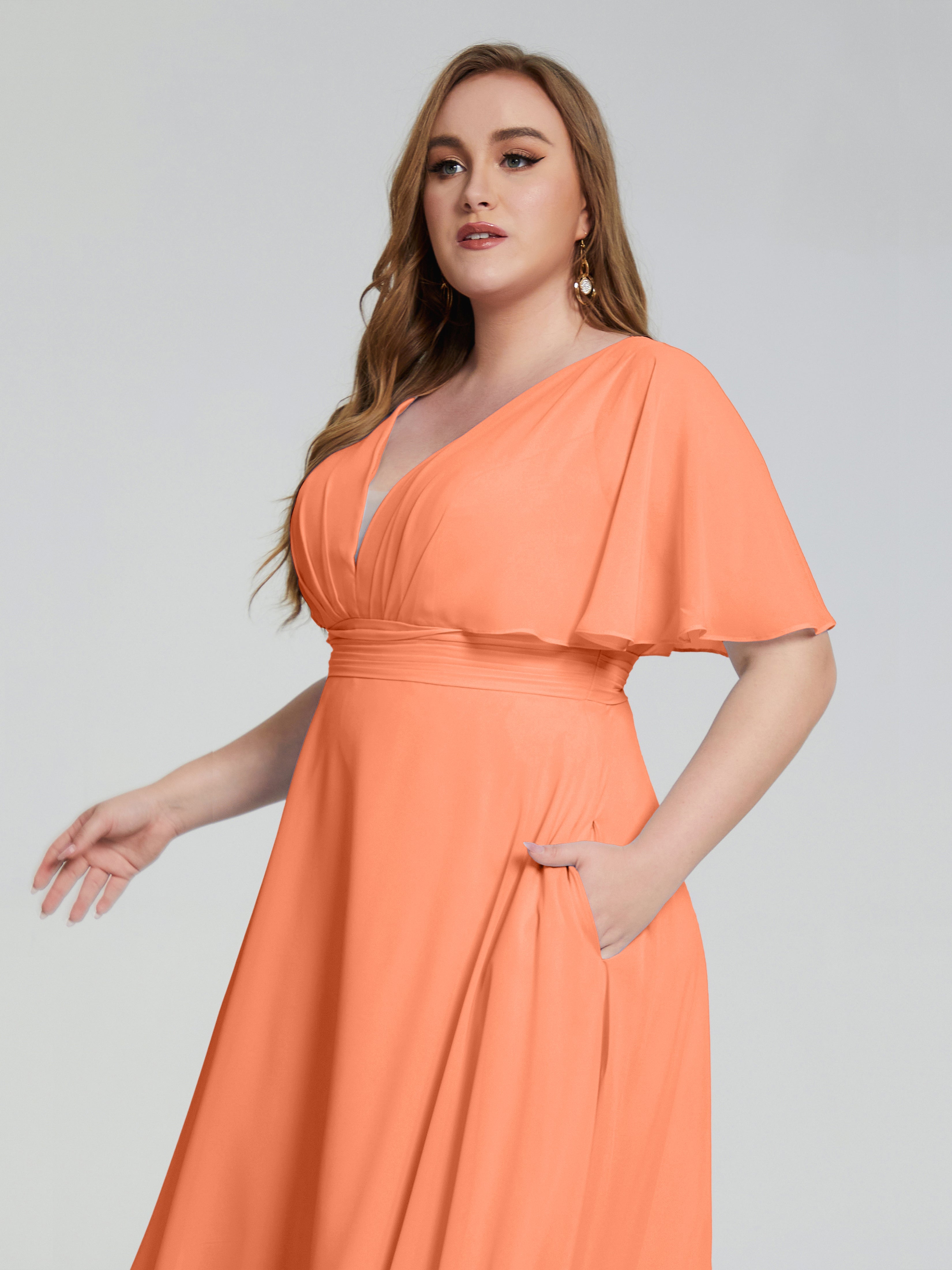 Robes De Demoiselle D'Honneur Papaye Dos Nu Mousseline Robes Demoiselle D'Honneur Grande Taille