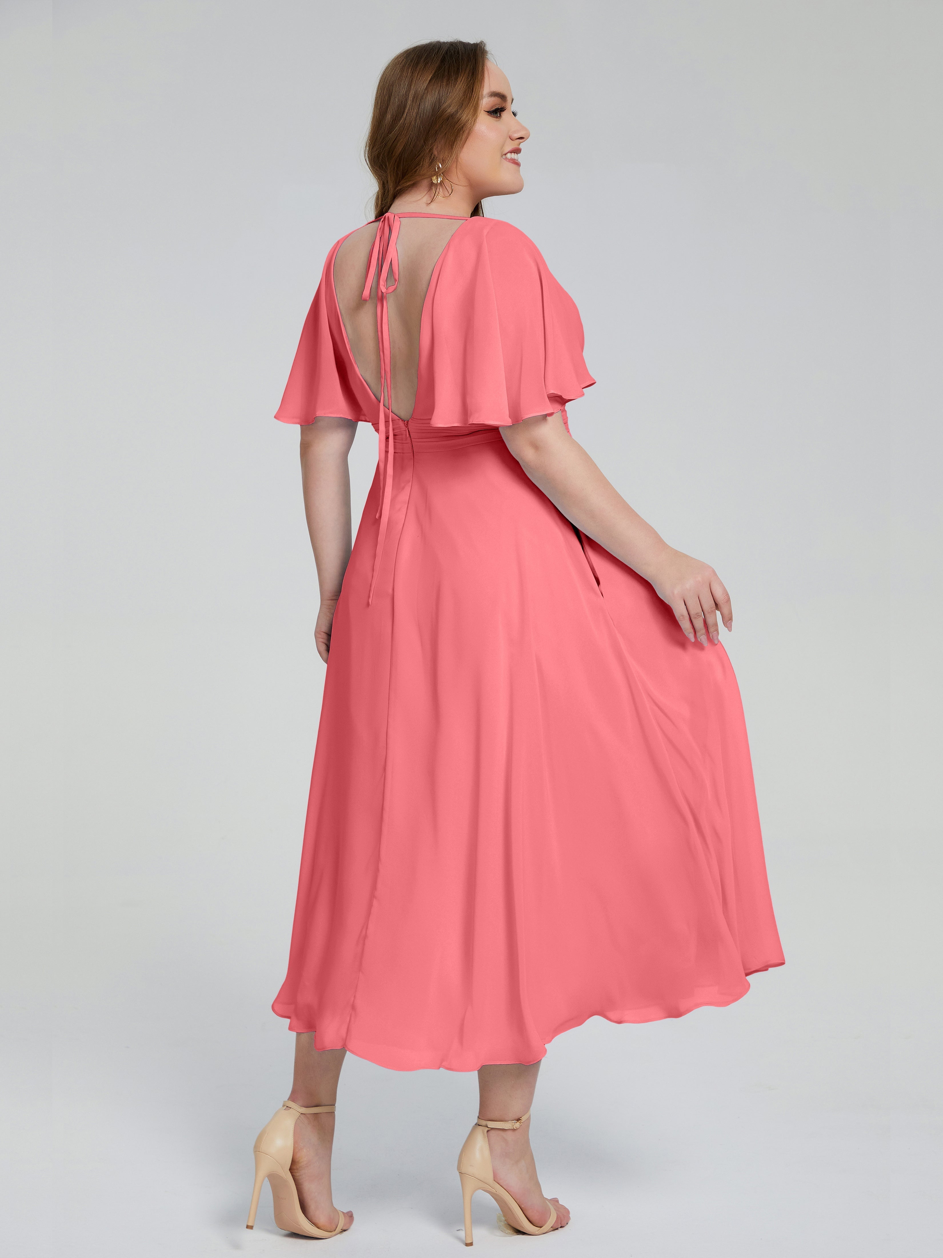 Robes De Demoiselle D'Honneur Pastèque Dos Nu Mousseline Robes Demoiselle D'Honneur Grande Taille
