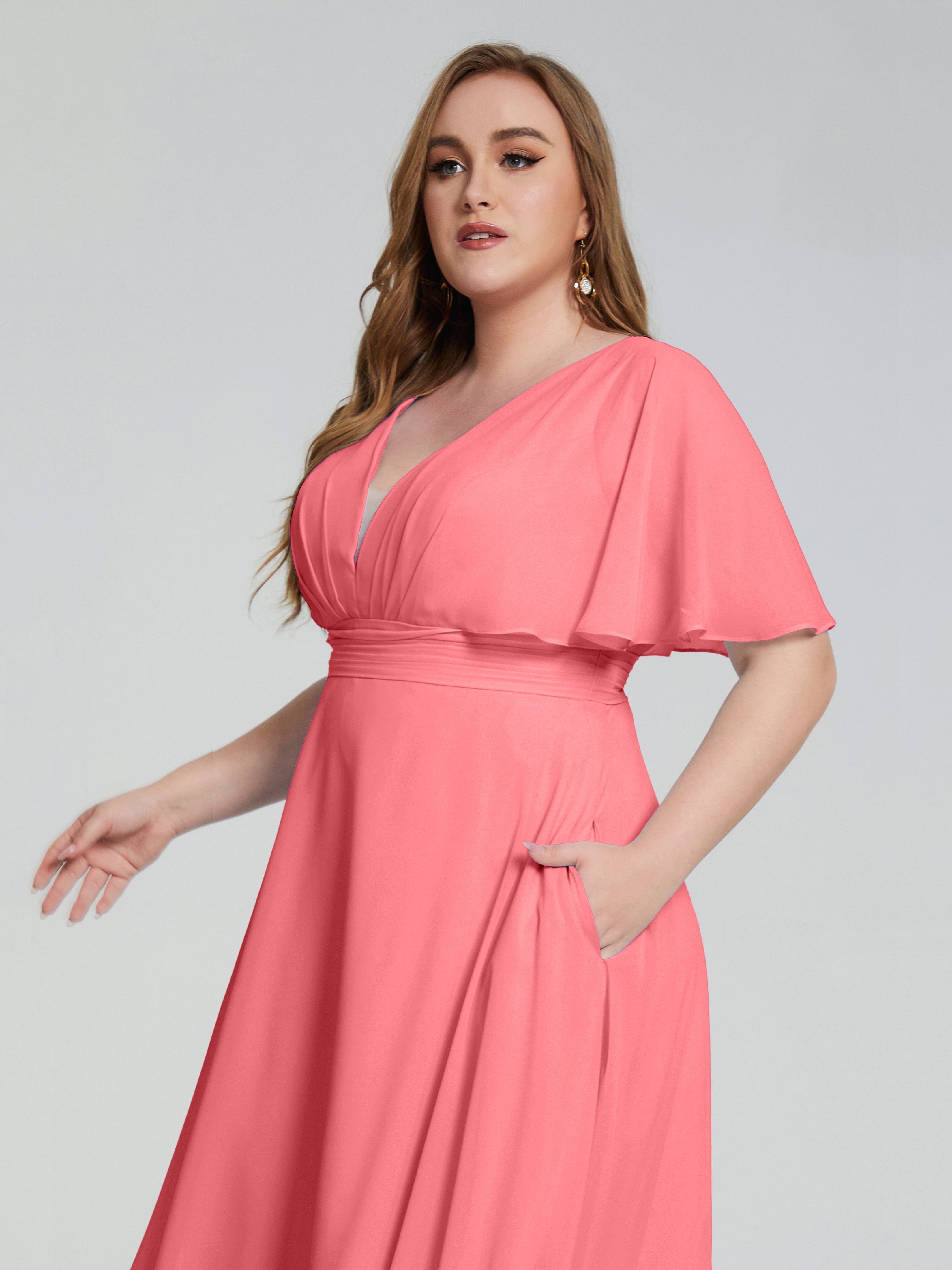 Robes De Demoiselle D'Honneur Pastèque Dos Nu Mousseline Robes Demoiselle D'Honneur Grande Taille