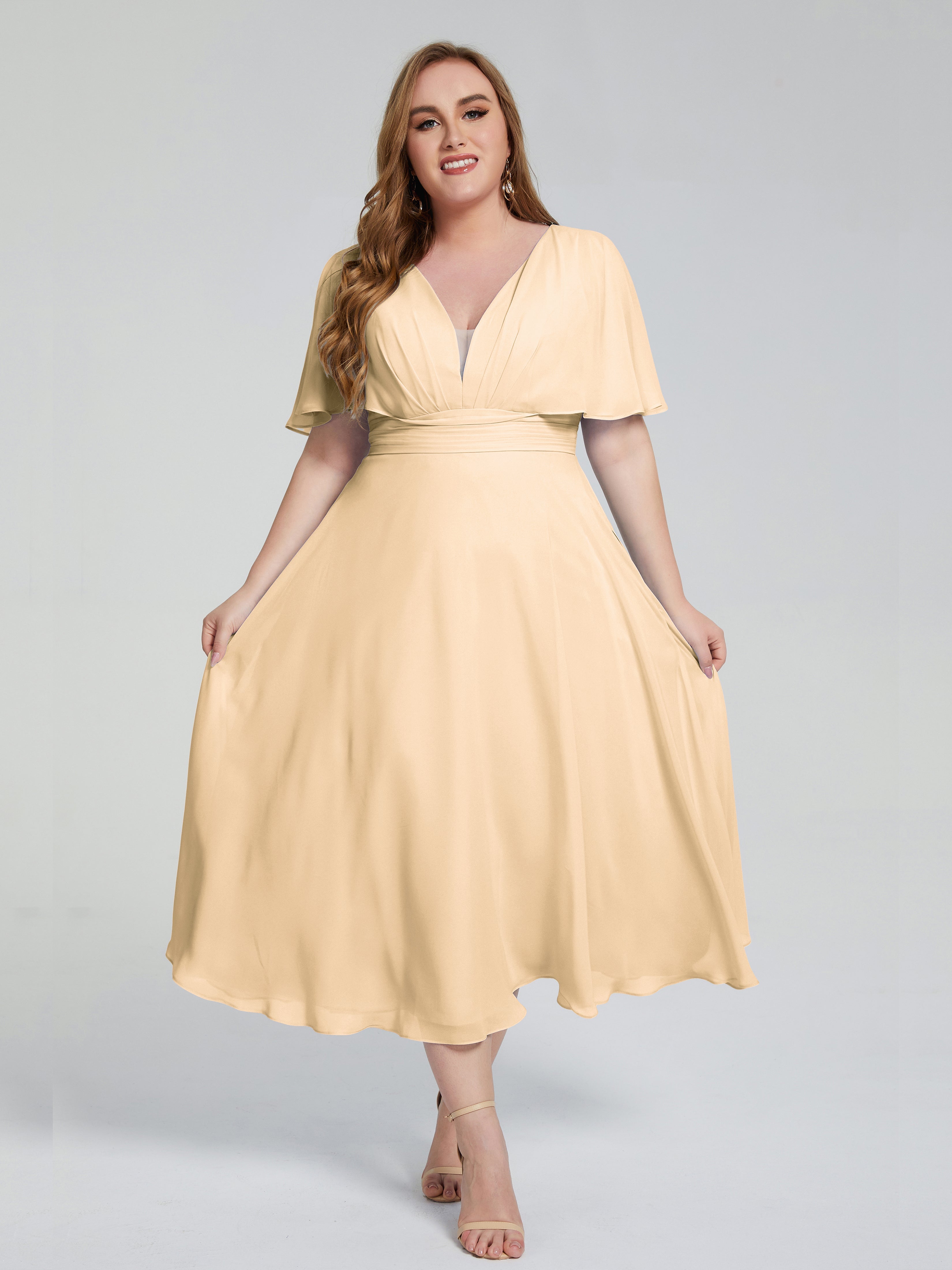 Robes De Demoiselle D'Honneur Rose Pêche Dos Nu Mousseline Robes Demoiselle D'Honneur Grande Taille