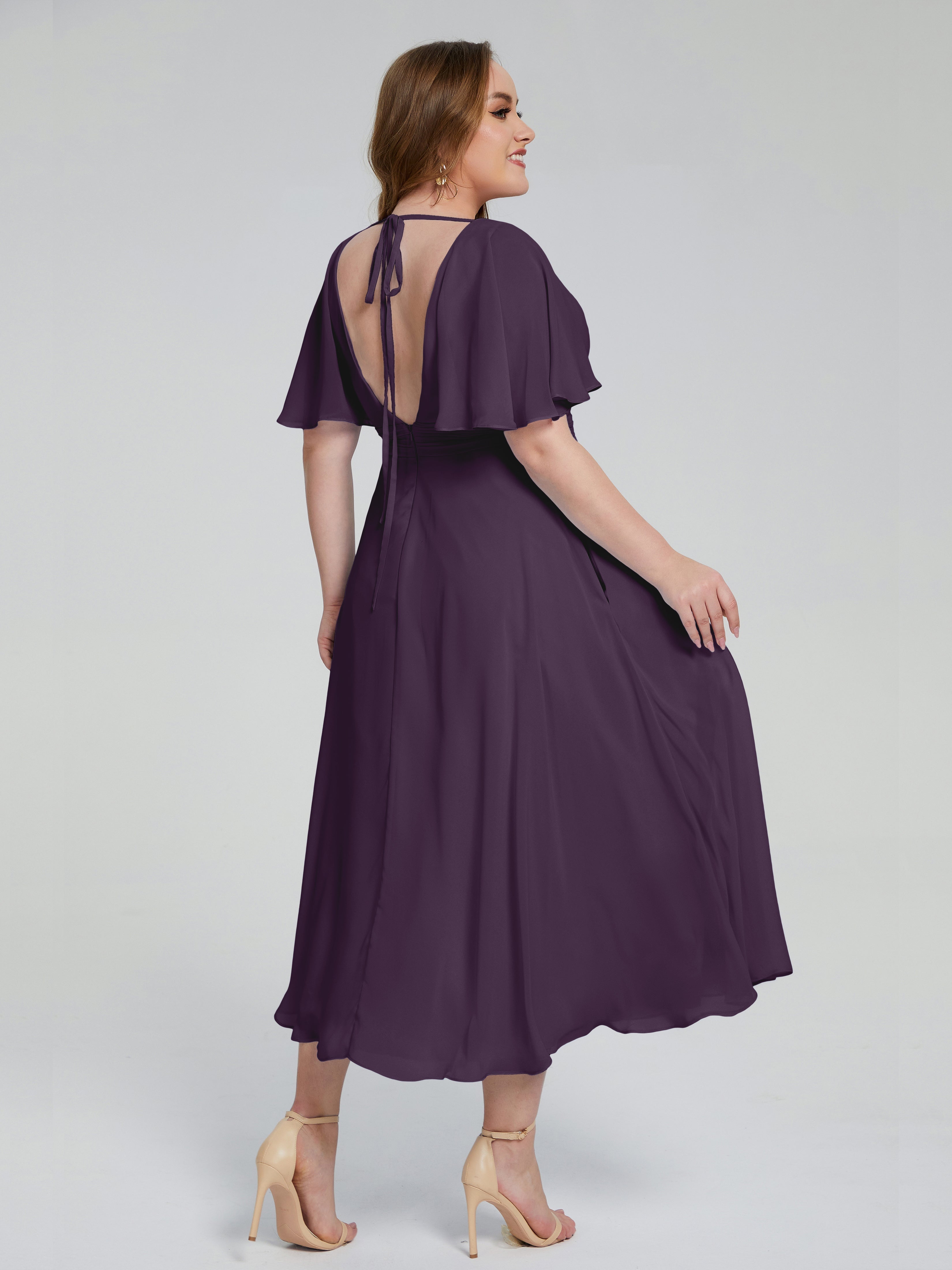 Robe De Demoiselle D'Honneur En Plum Dos Nu Mousseline Robes Demoiselle D'Honneur Grande Taille