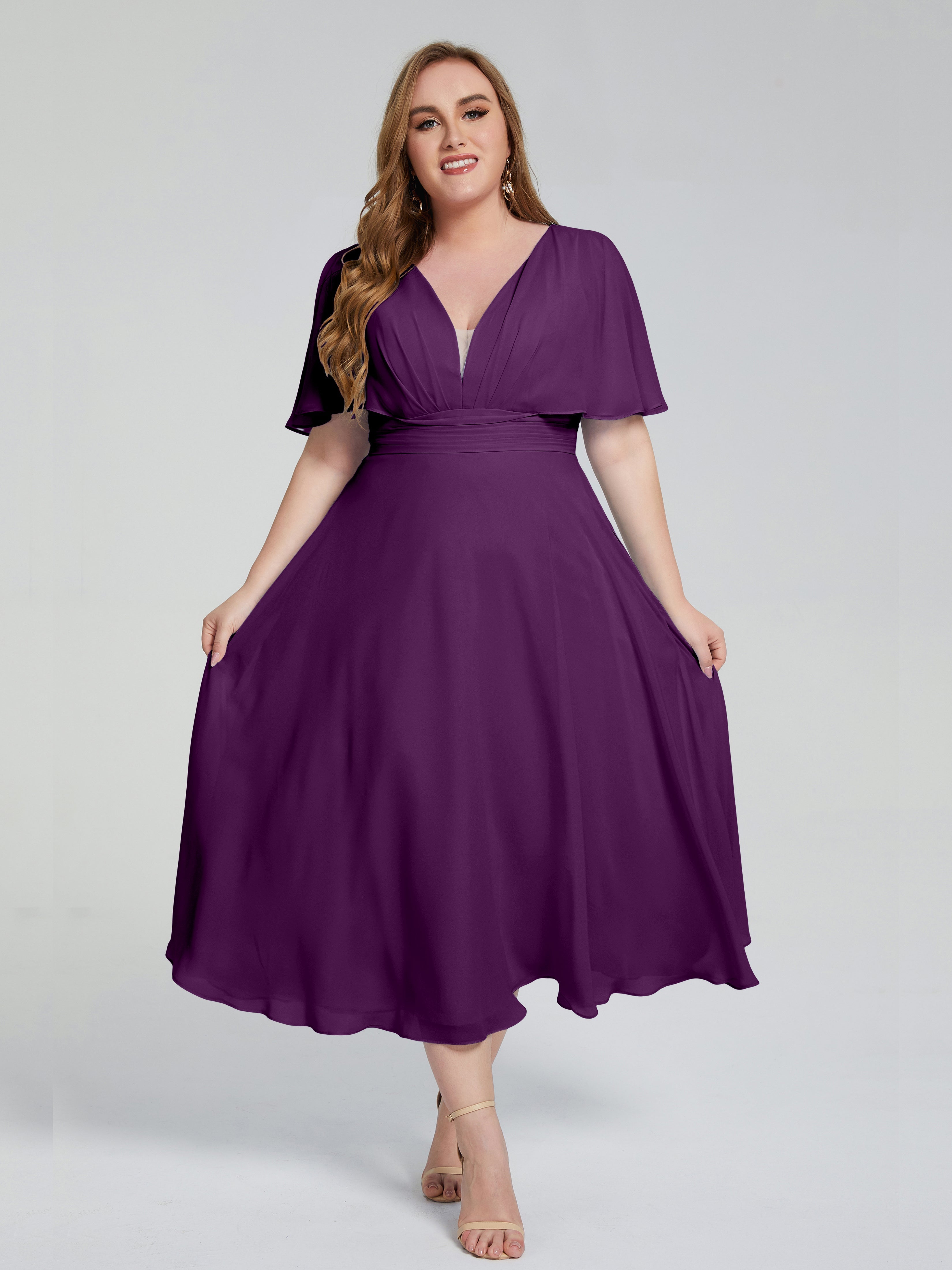 Robes De Demoiselle D'Honneur En Raisin Dos Nu Mousseline Robes Demoiselle D'Honneur Grande Taille