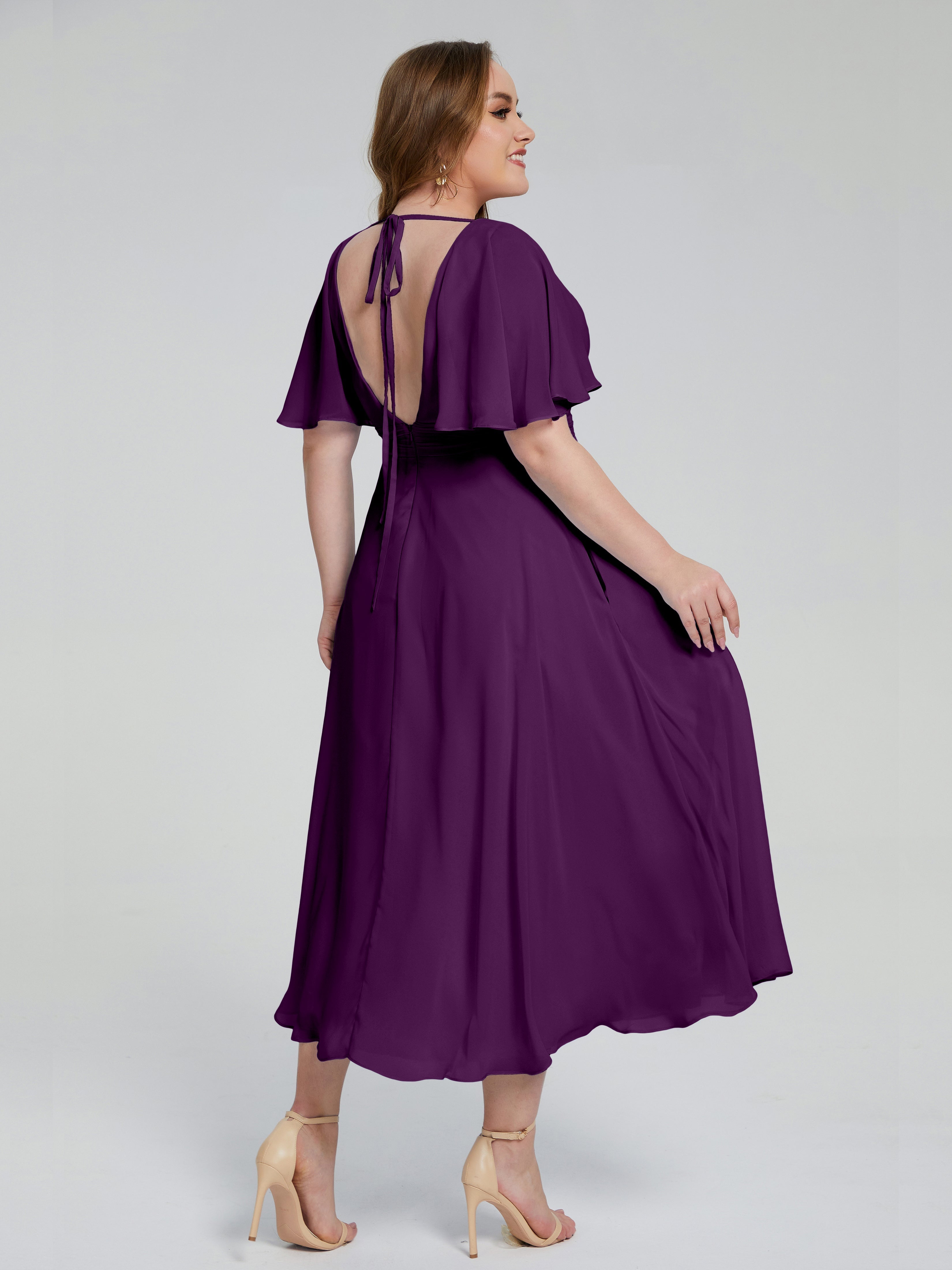 Robes De Demoiselle D'Honneur En Raisin Dos Nu Mousseline Robes Demoiselle D'Honneur Grande Taille