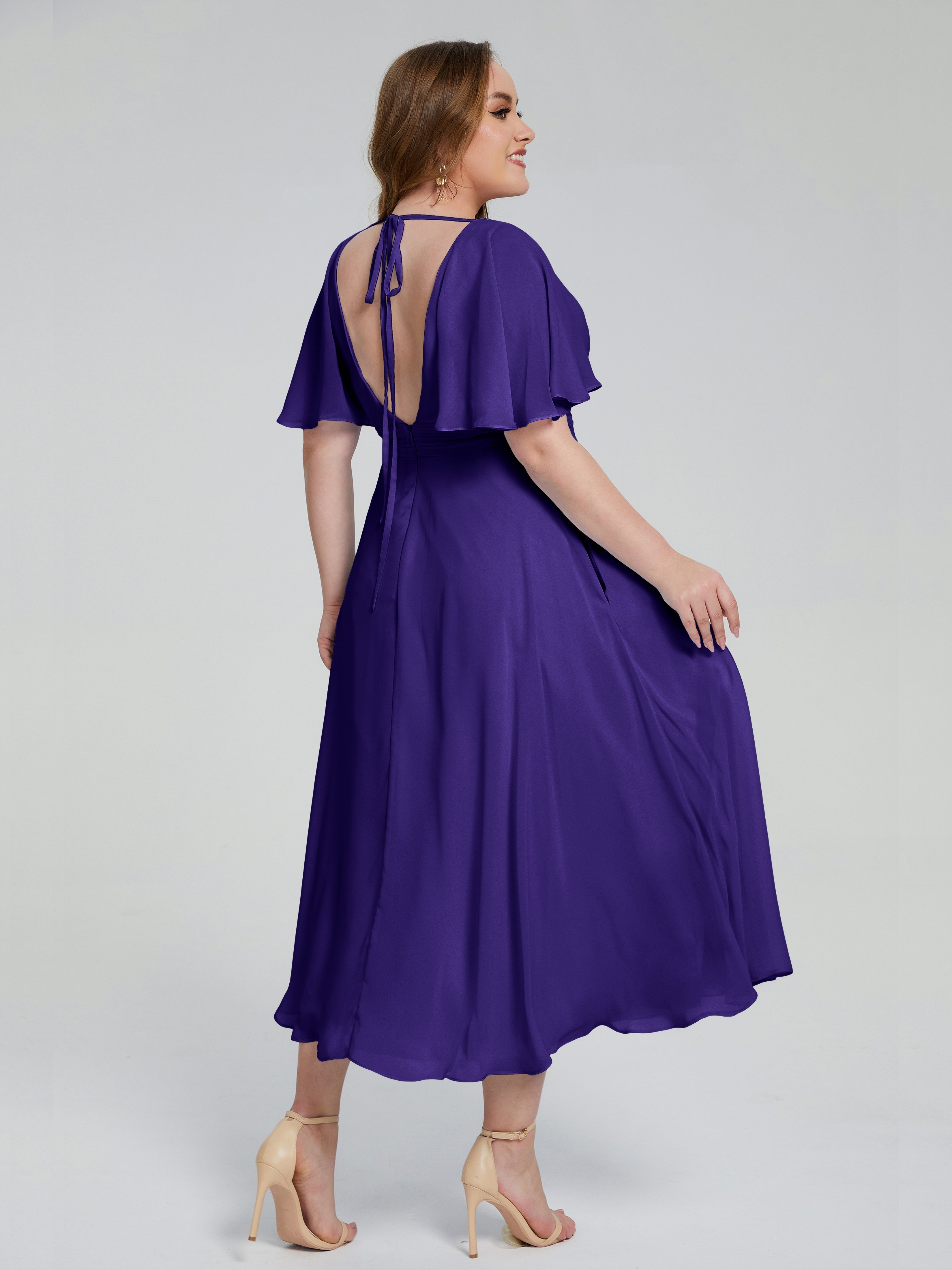 Robes De Demoiselle D'Honneur En Régence Dos Nu Mousseline Robes Demoiselle D'Honneur Grande Taille
