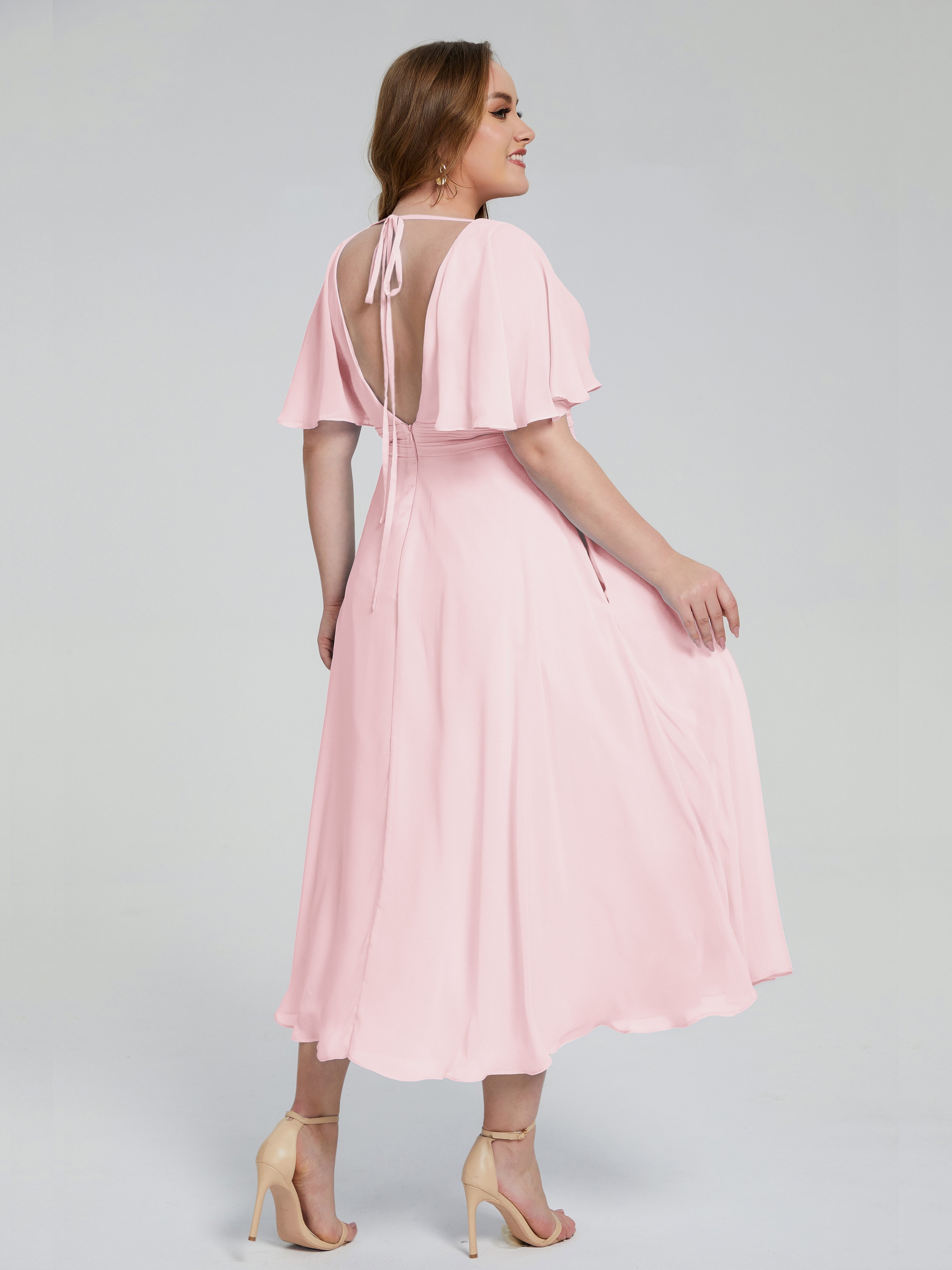 Demoiselle D Honneur Robe Rose Pale Dos Nu Mousseline Robes Demoiselle D'Honneur Grande Taille