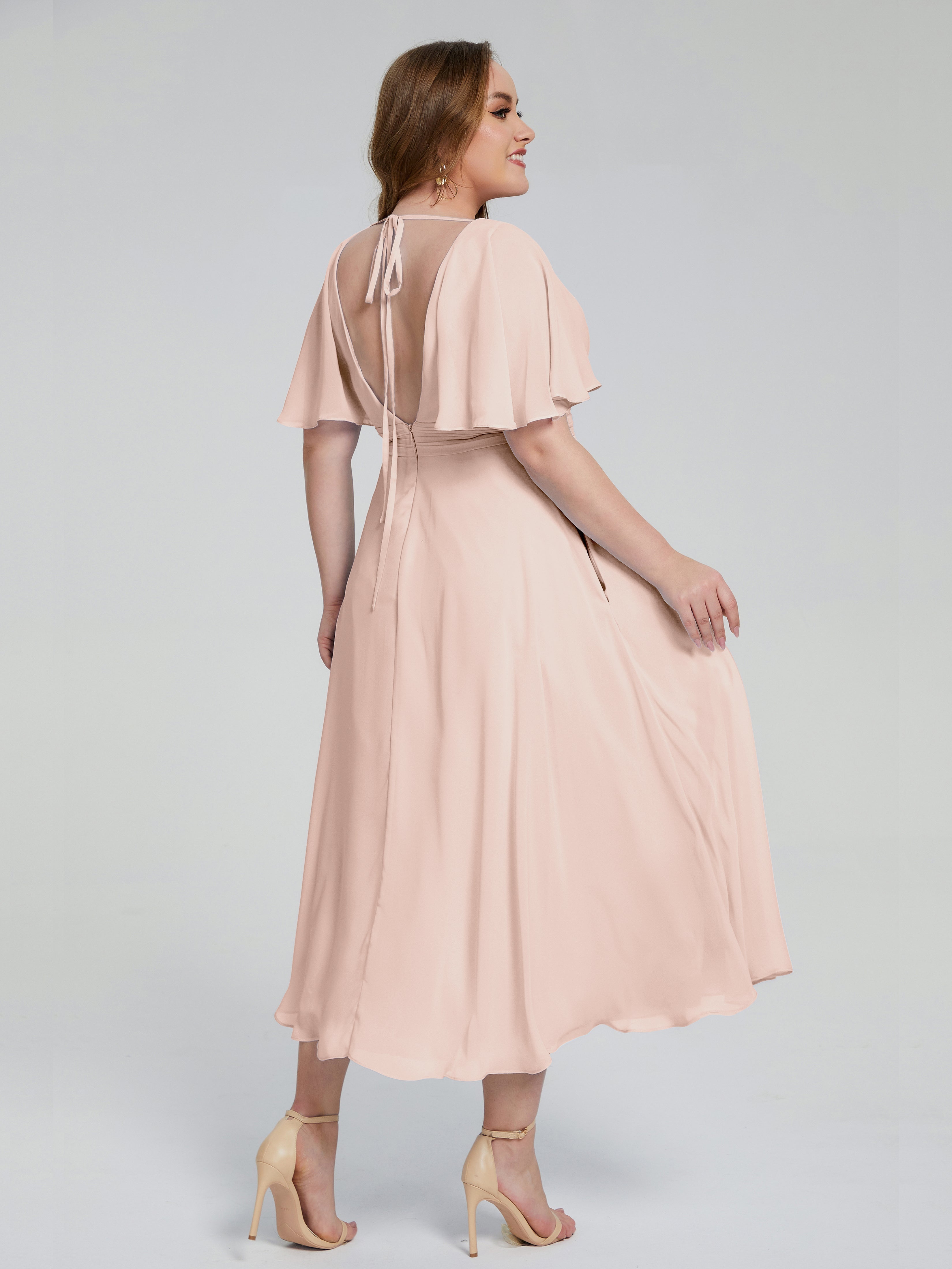 Robe De Demoiselle D'Honneur En Perles Dos Nu Mousseline Robes Demoiselle D'Honneur Grande Taille