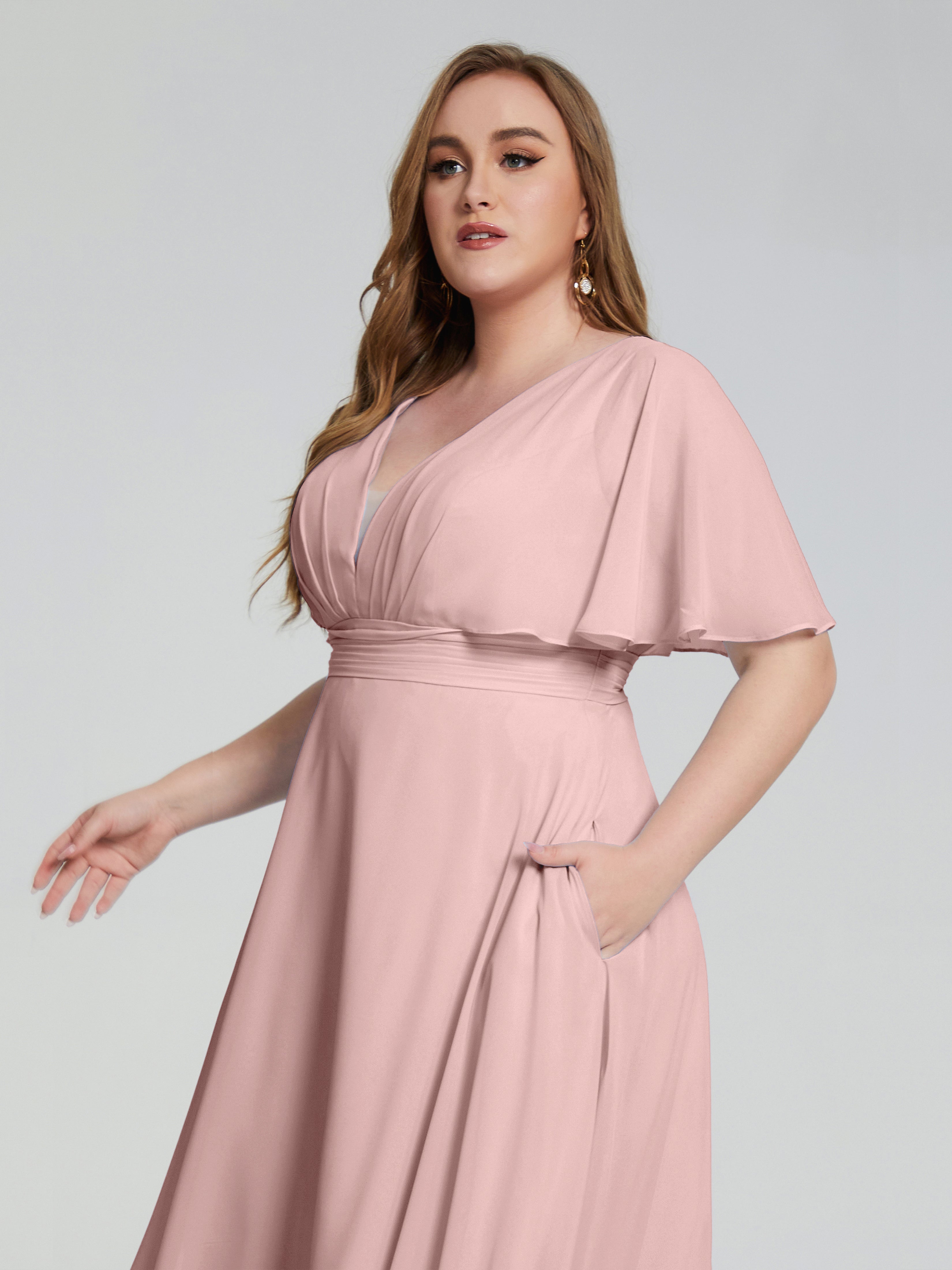 Robe Longue Rose Poudré Demoiselle D Honneur Dos Nu Mousseline Robes Demoiselle D'Honneur Grande Taille