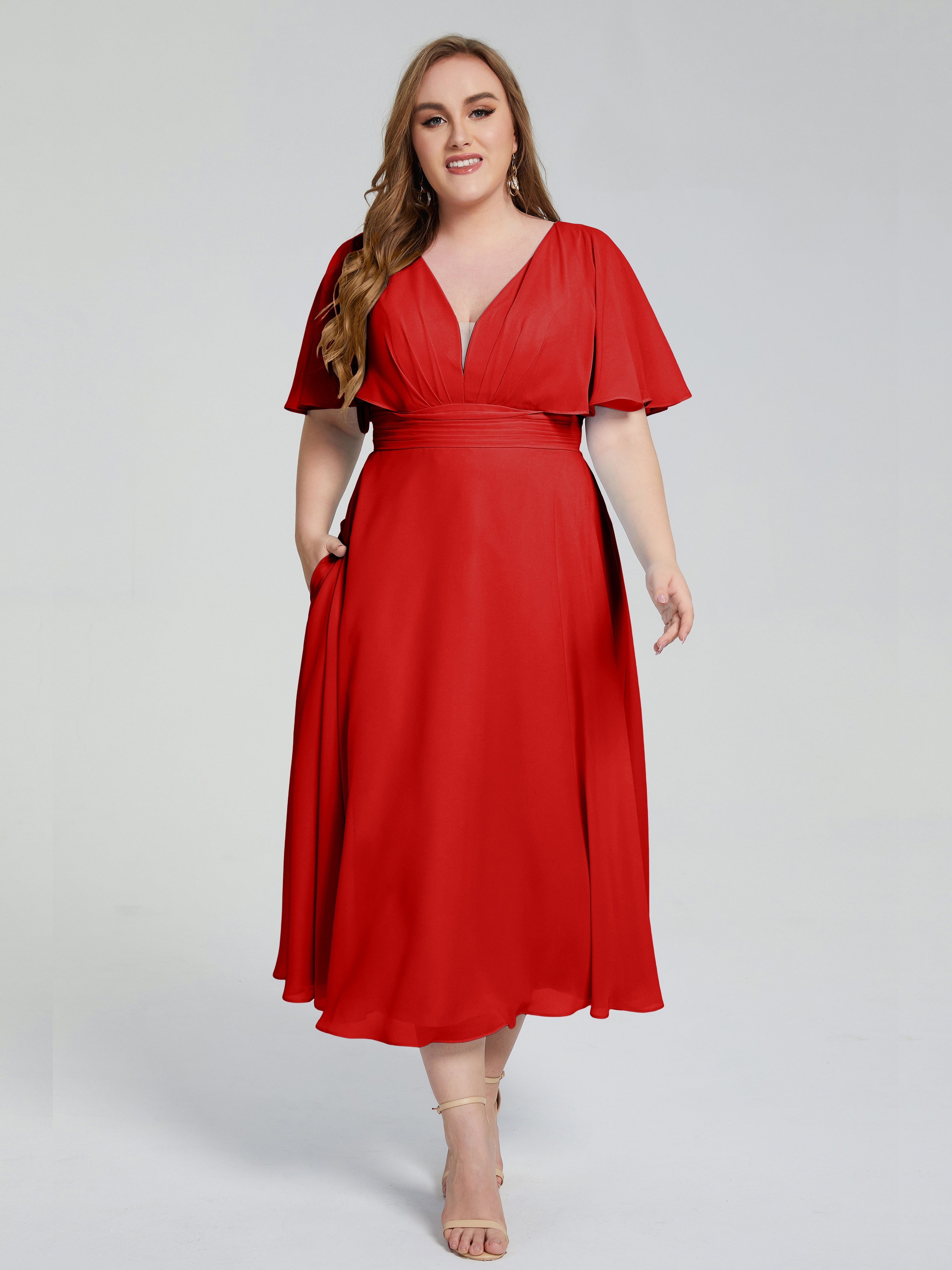 Robe Demoiselle D Honneur Rouge Grande Taille Dos Nu Mousseline Robes Demoiselle D'Honneur