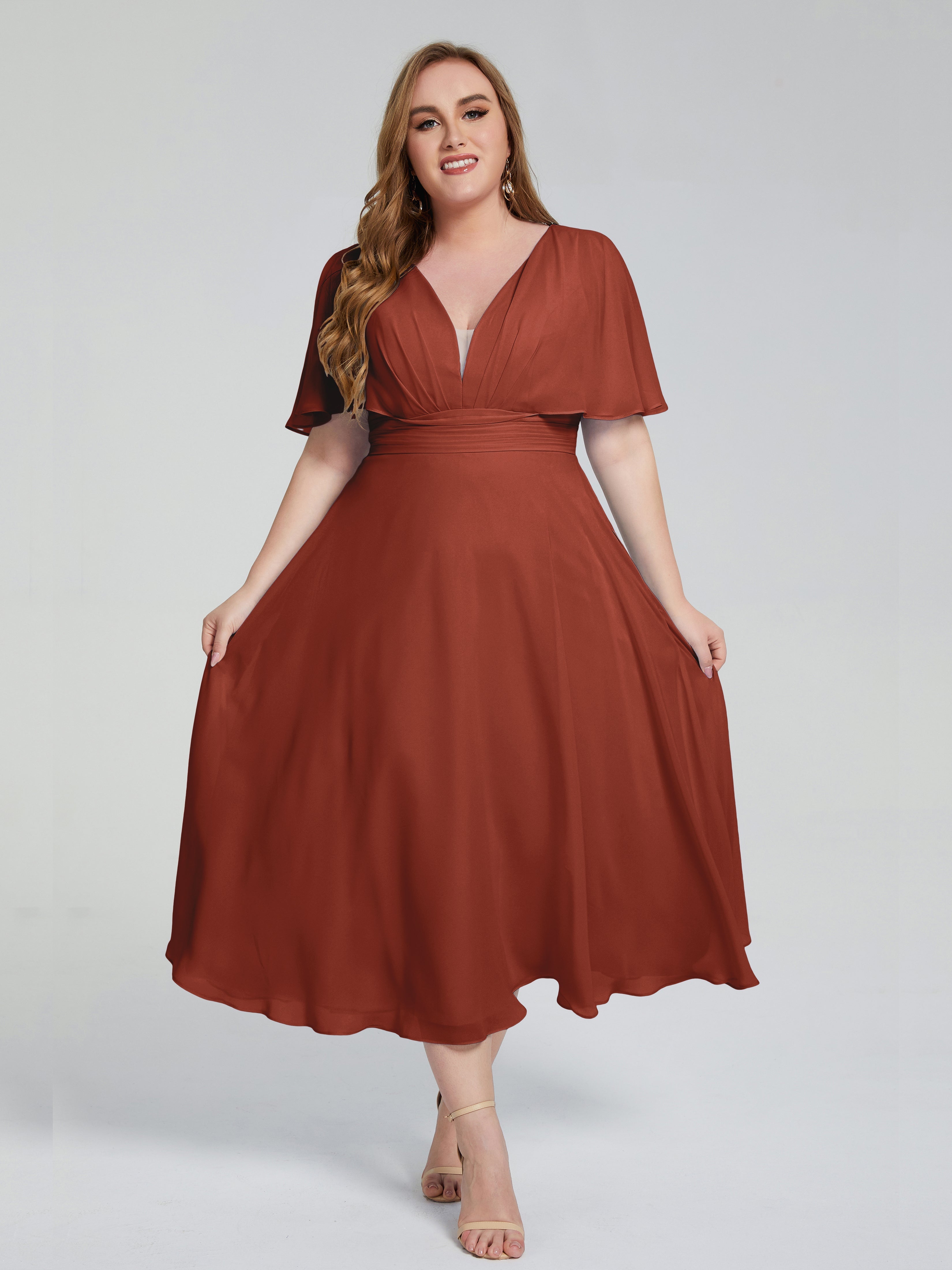 Robes De Demoiselle D'Honneur Rouille Grande Taille Dos Nu Mousseline Robes Demoiselle D'Honneur