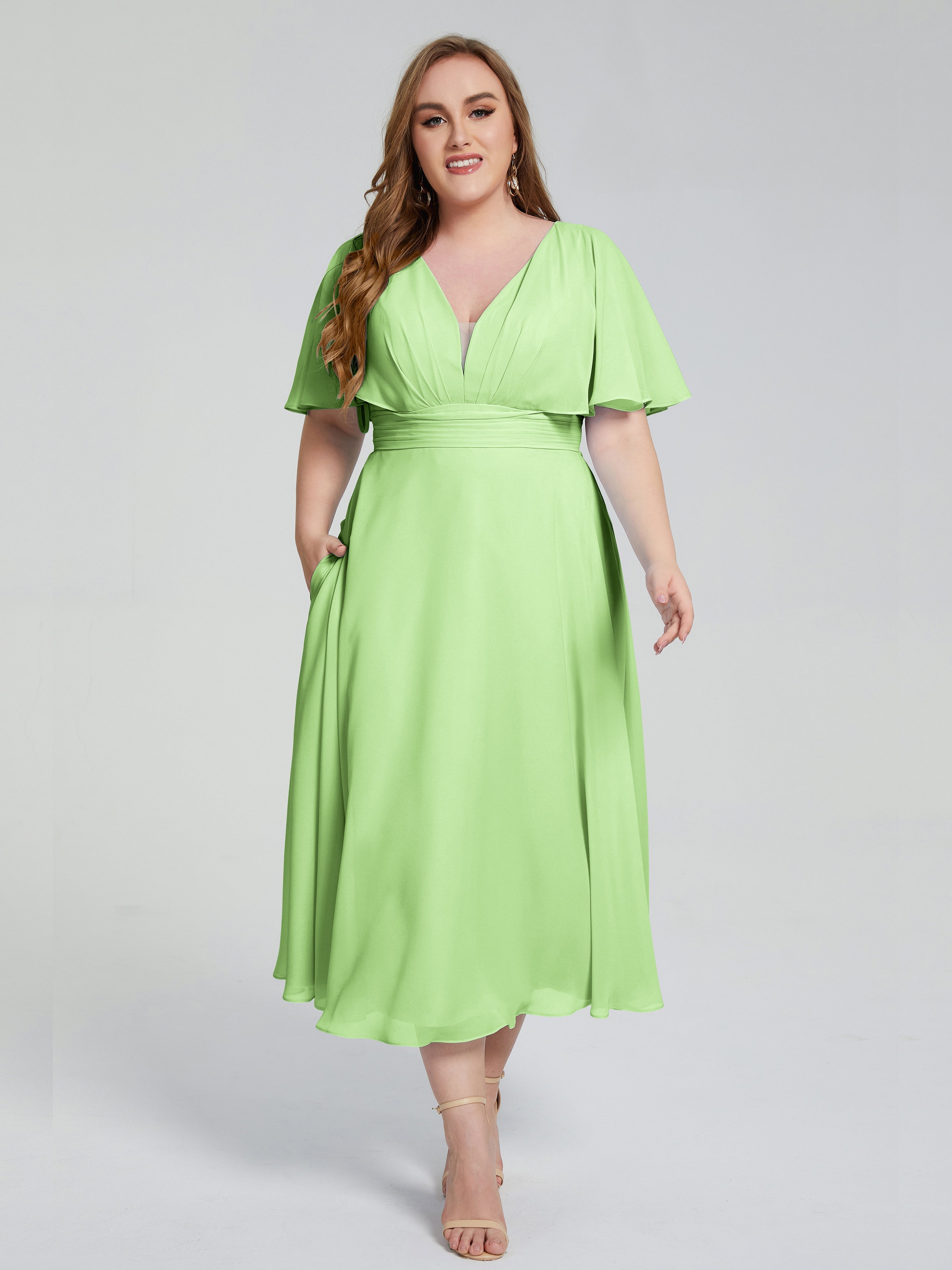 Robe Sauge Demoiselle D Honneur Dos Nu Mousseline Robes Demoiselle D'Honneur Grande Taille