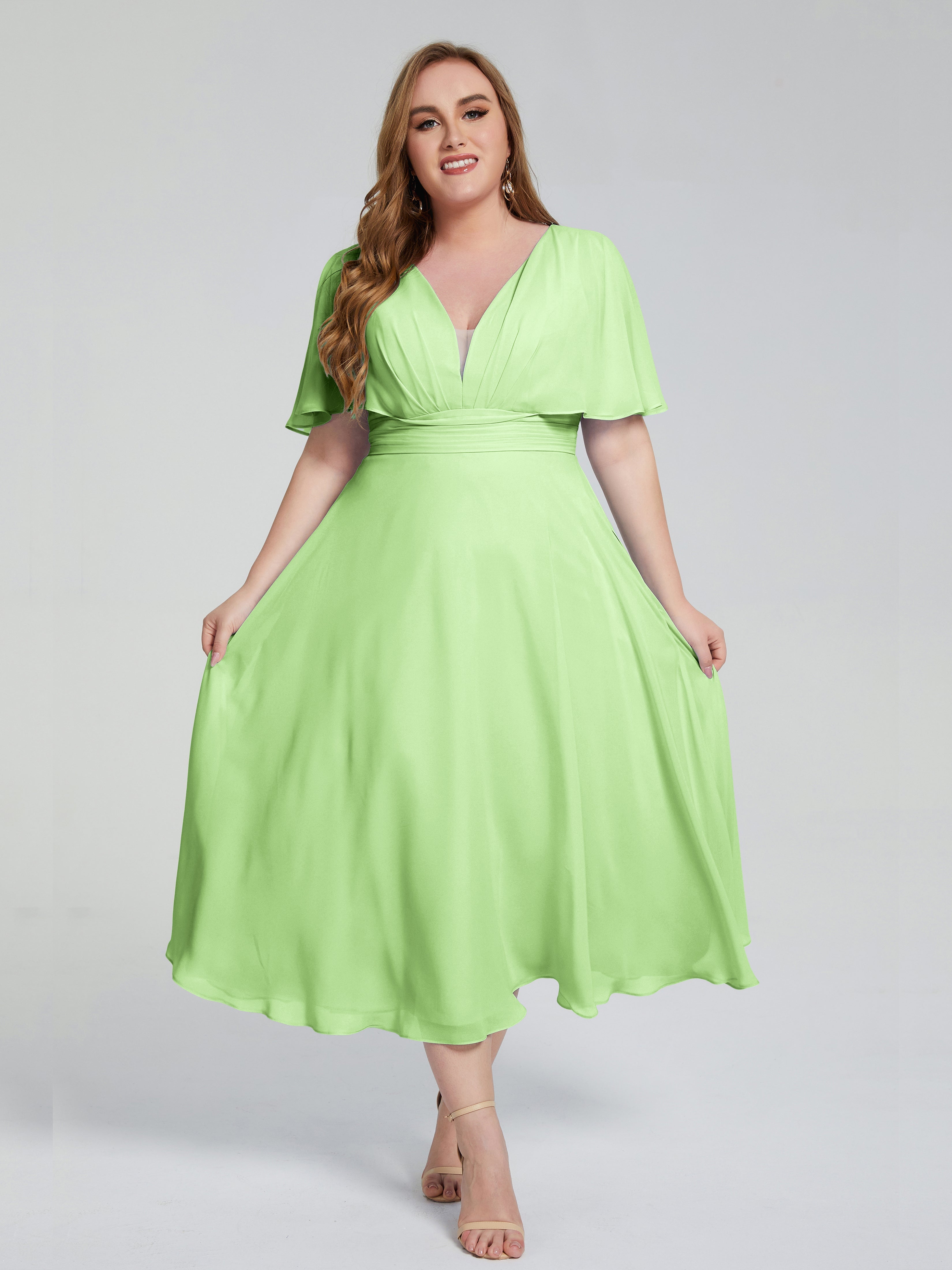 Robe Sauge Demoiselle D Honneur Dos Nu Mousseline Robes Demoiselle D'Honneur Grande Taille