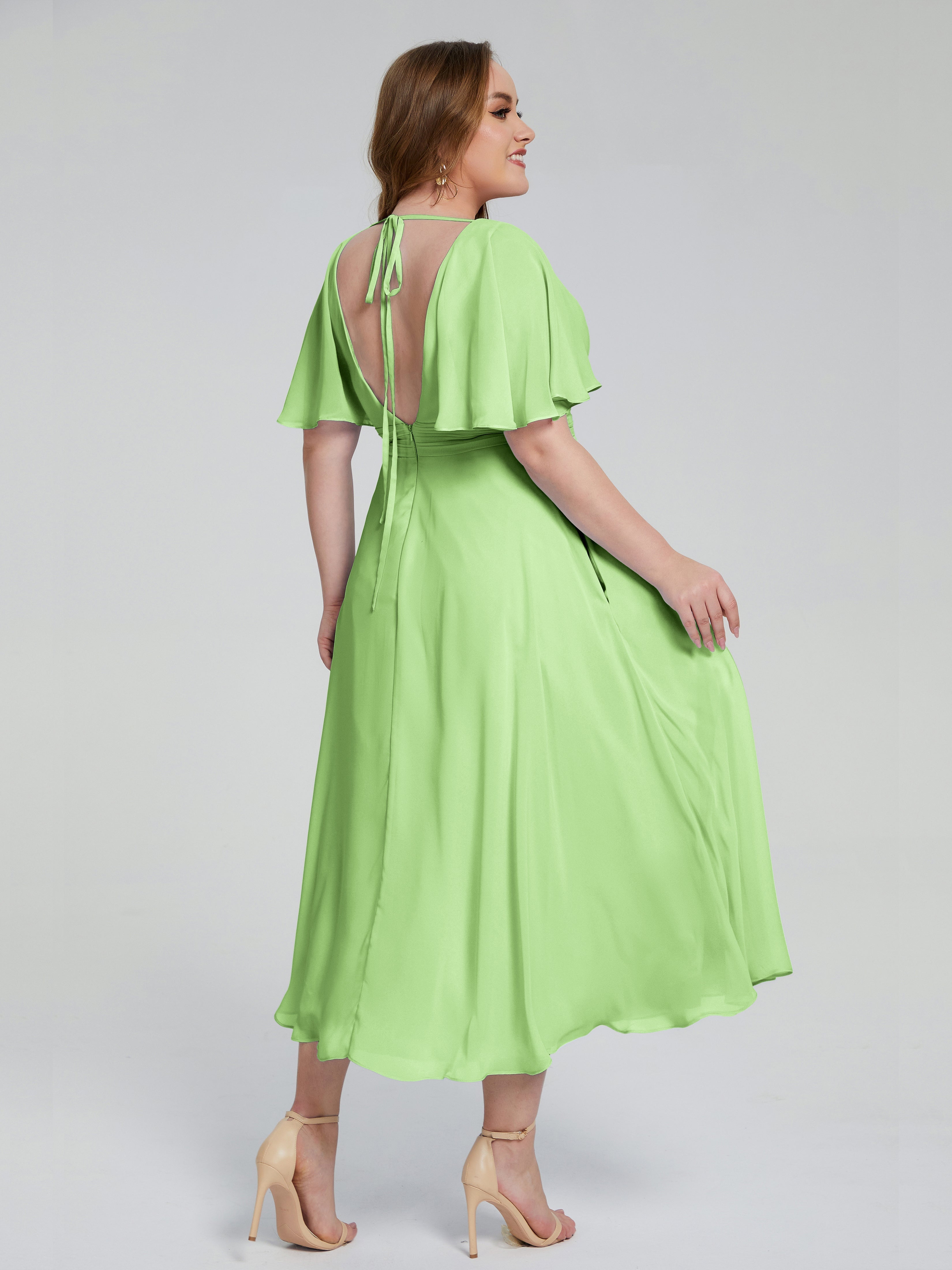 Robe Sauge Demoiselle D Honneur Dos Nu Mousseline Robes Demoiselle D'Honneur Grande Taille