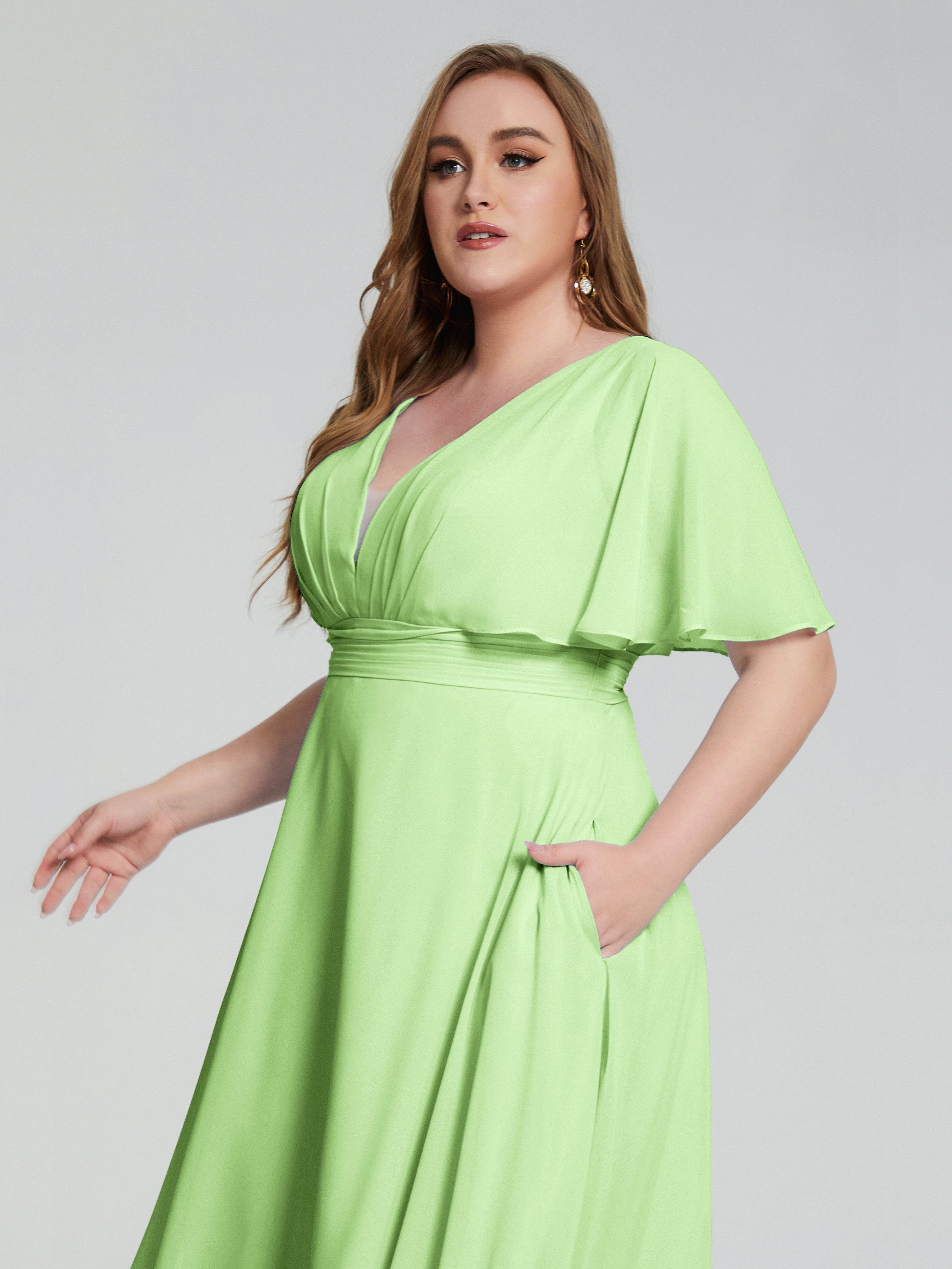Robe Sauge Demoiselle D Honneur Dos Nu Mousseline Robes Demoiselle D'Honneur Grande Taille