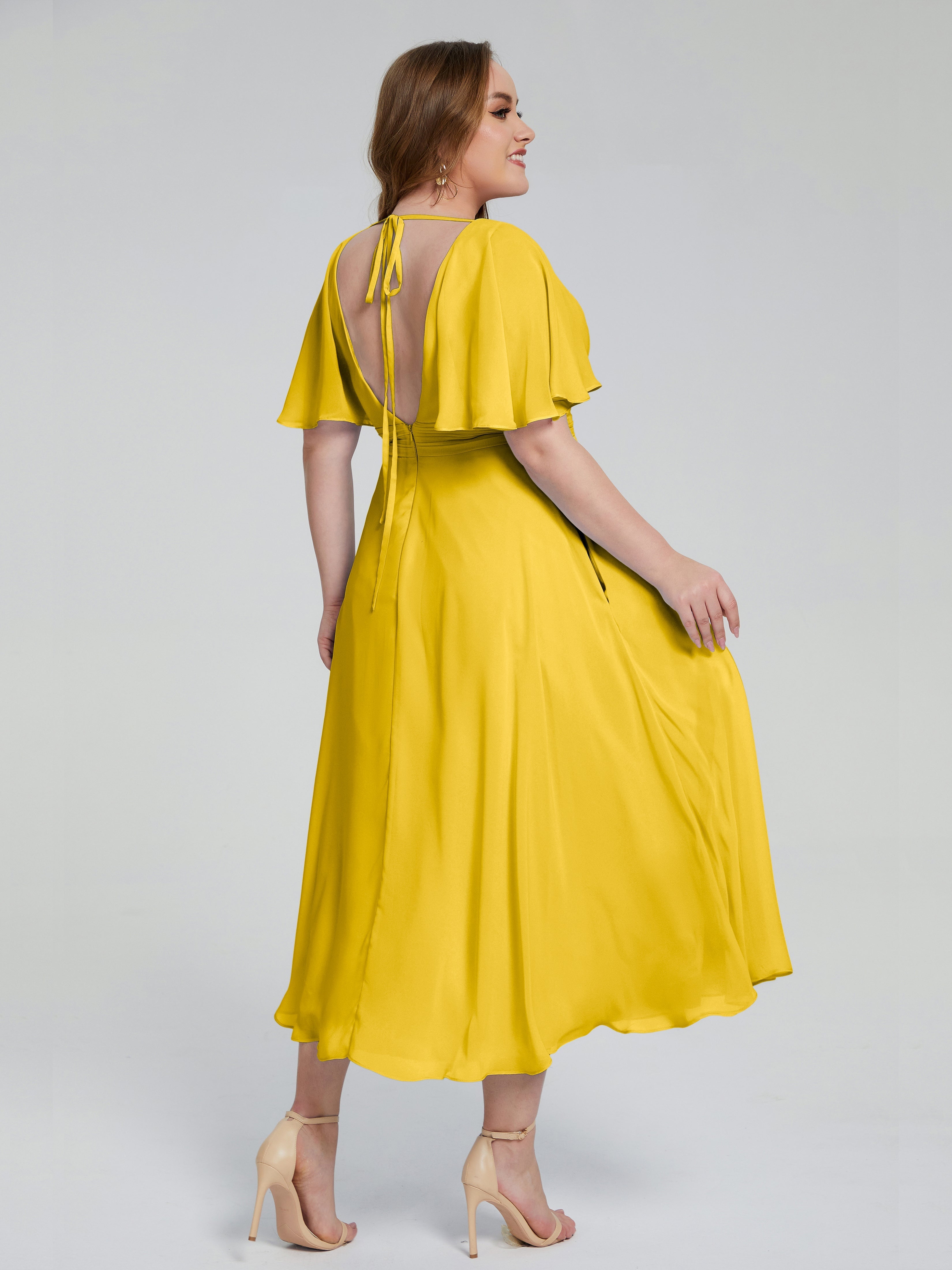 Robe De Demoiselle D'Honneur Souci Dos Nu Mousseline Robes Demoiselle D'Honneur Grande Taille