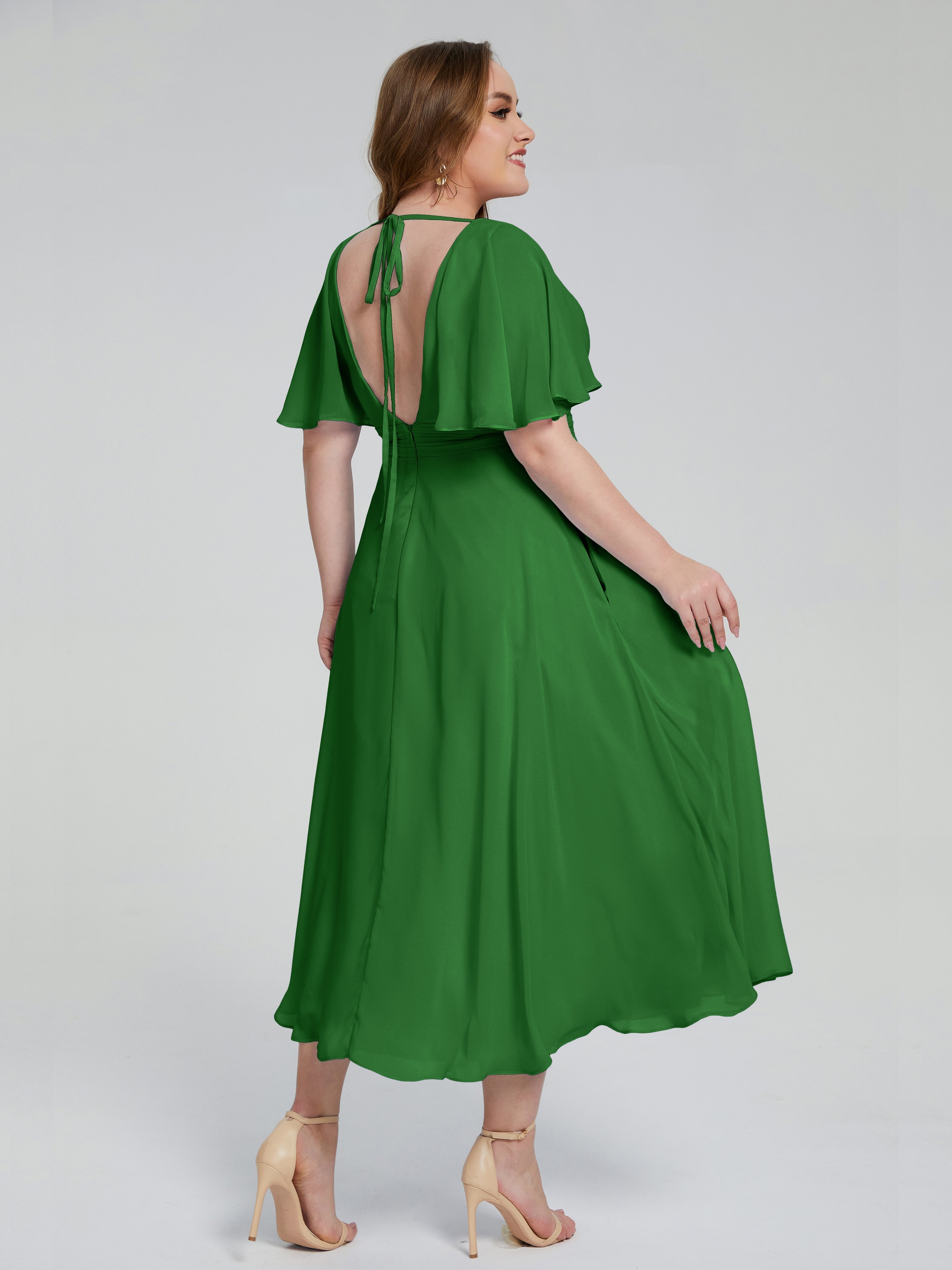 Robe Vert Demoiselle D Honneur Dos Nu Mousseline Robes Demoiselle D'Honneur Grande Taille