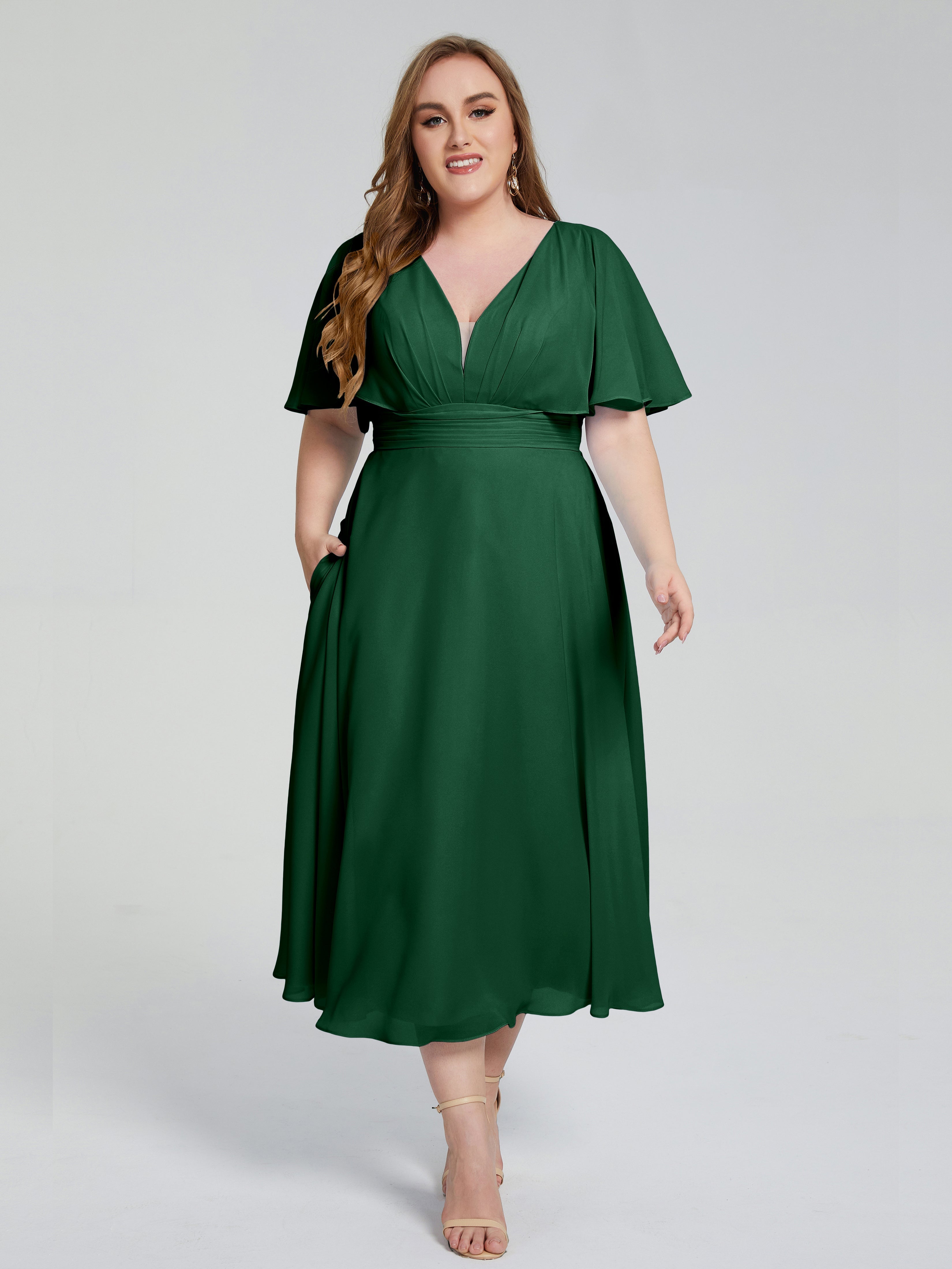 Demoiselle D'Honneur Vert Foncé Dos Nu Mousseline Robes Demoiselle D'Honneur Grande Taille