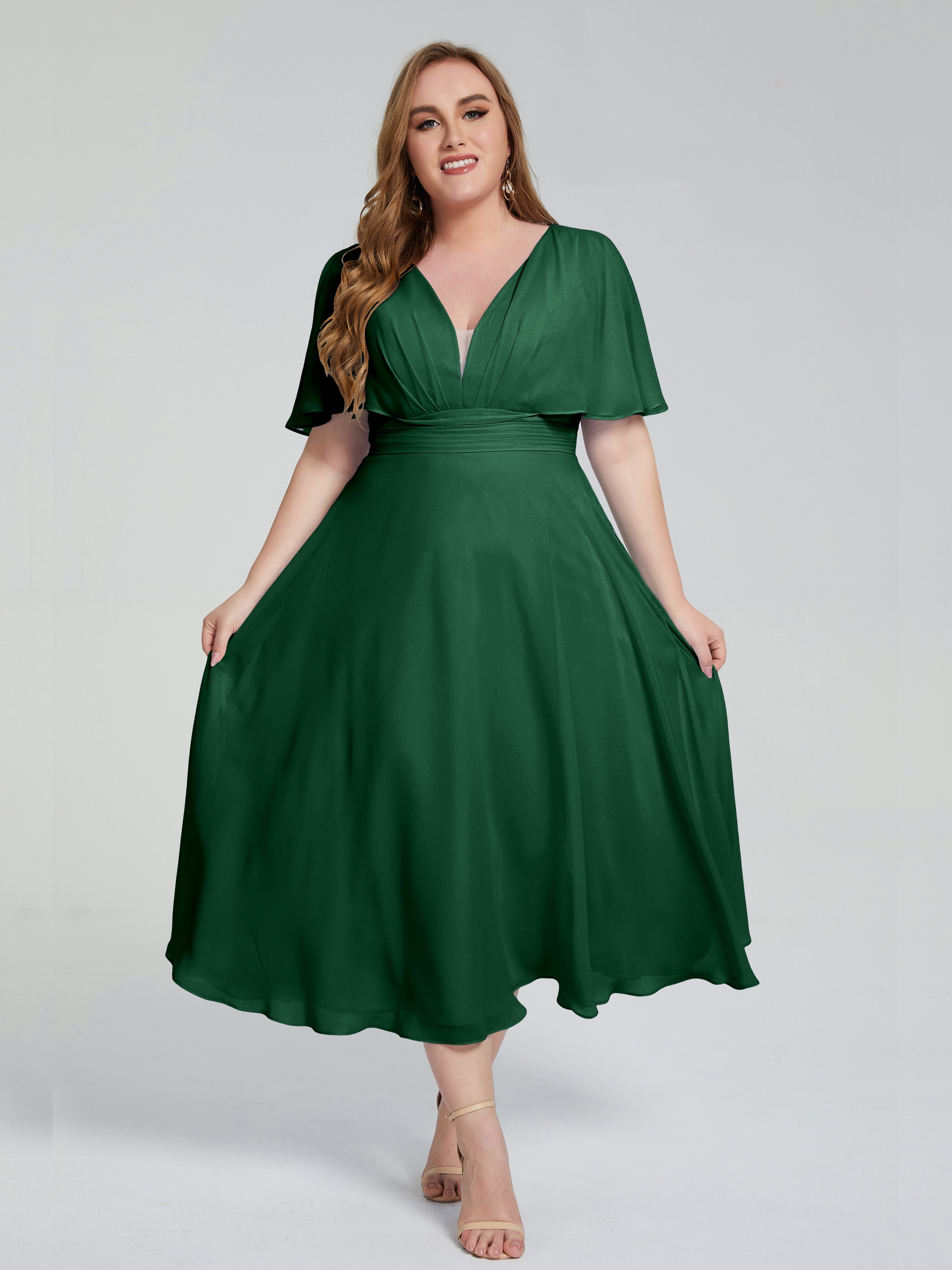 Demoiselle D'Honneur Vert Foncé Dos Nu Mousseline Robes Demoiselle D'Honneur Grande Taille
