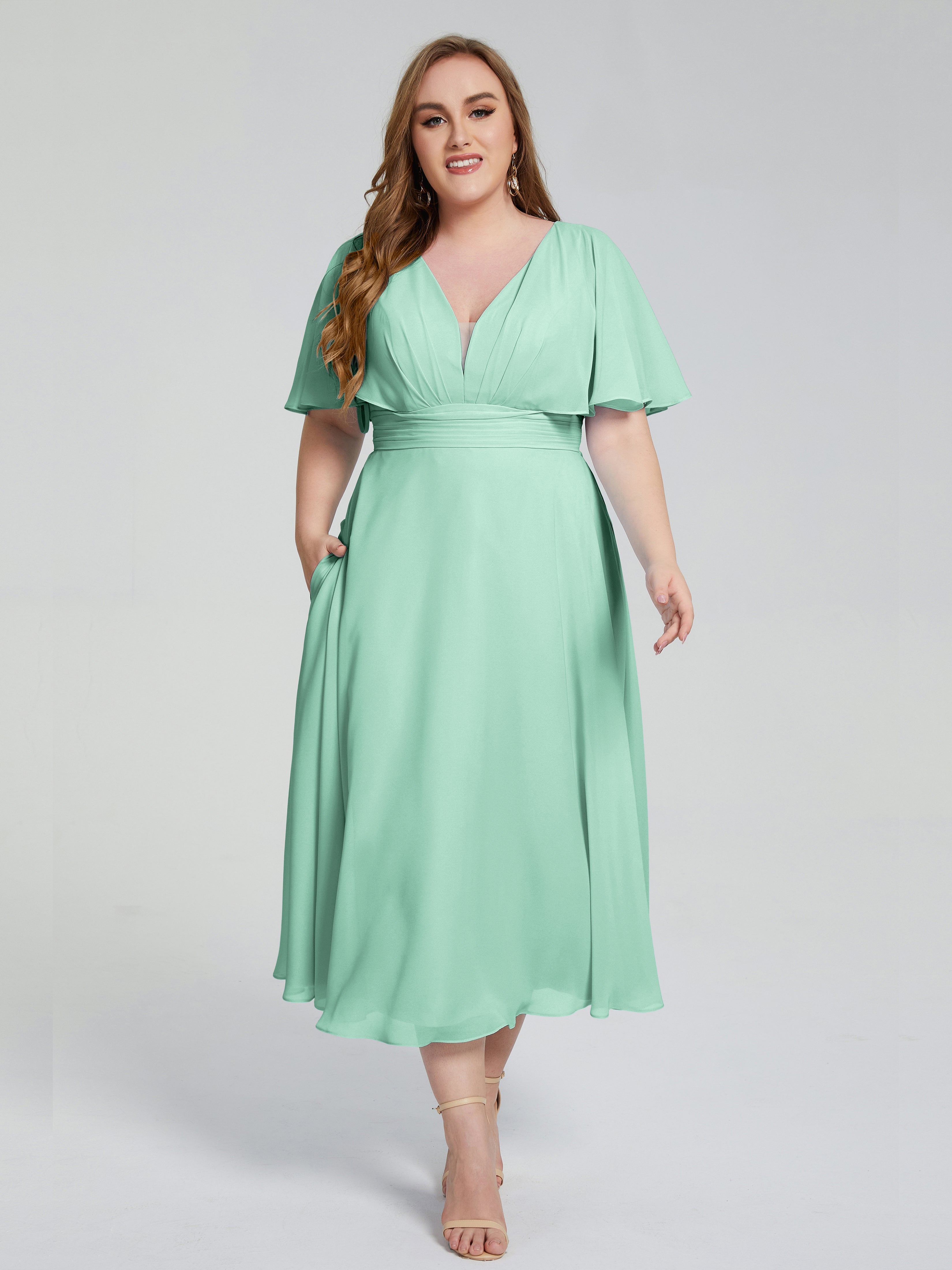 Robe Vert Menthe Demoiselle D Honneur Dos Nu Mousseline Robes Demoiselle D'Honneur Grande Taille