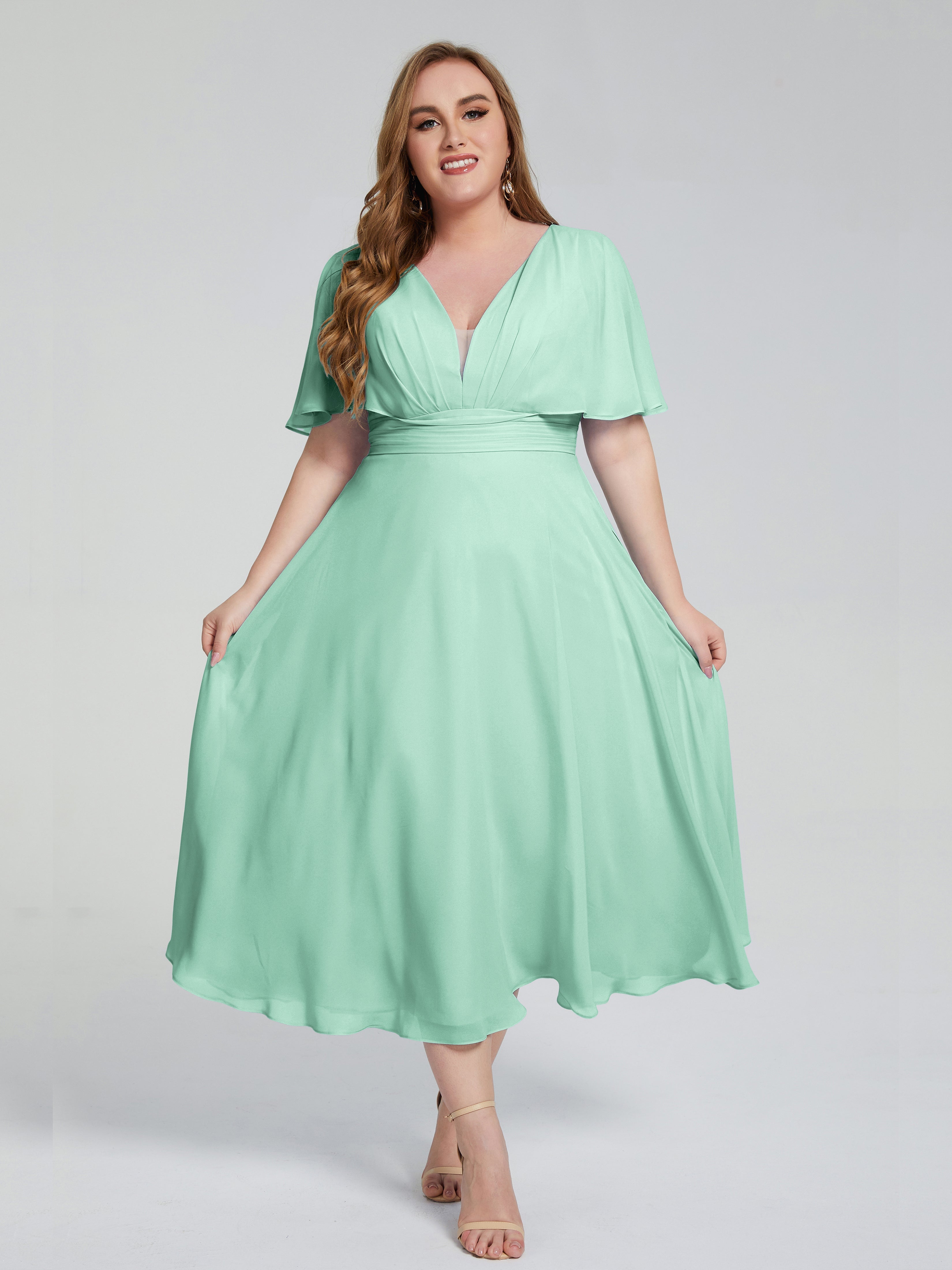 Robe Vert Menthe Demoiselle D Honneur Dos Nu Mousseline Robes Demoiselle D'Honneur Grande Taille
