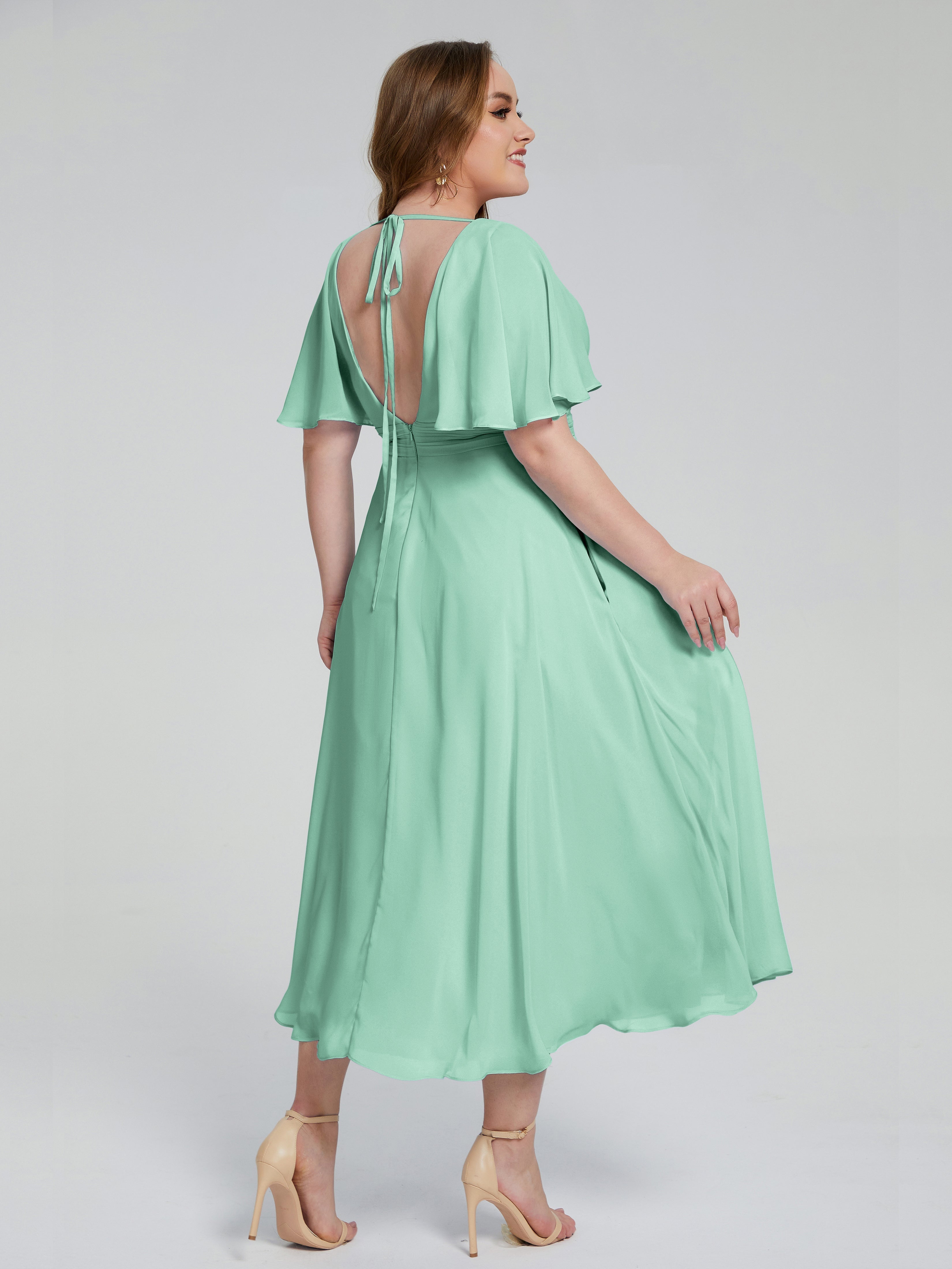 Robe Vert Menthe Demoiselle D Honneur Dos Nu Mousseline Robes Demoiselle D'Honneur Grande Taille