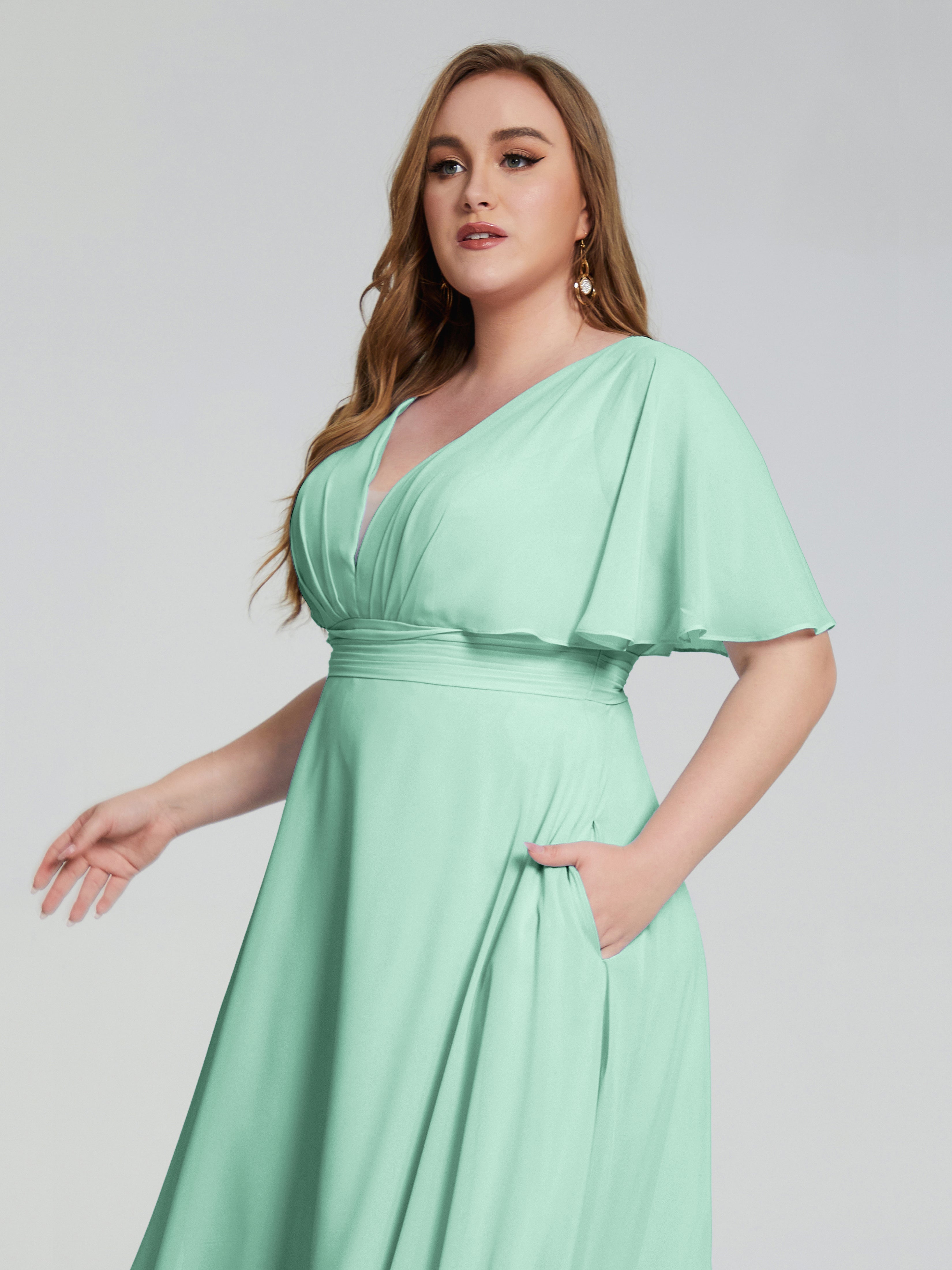 Robe Vert Menthe Demoiselle D Honneur Dos Nu Mousseline Robes Demoiselle D'Honneur Grande Taille