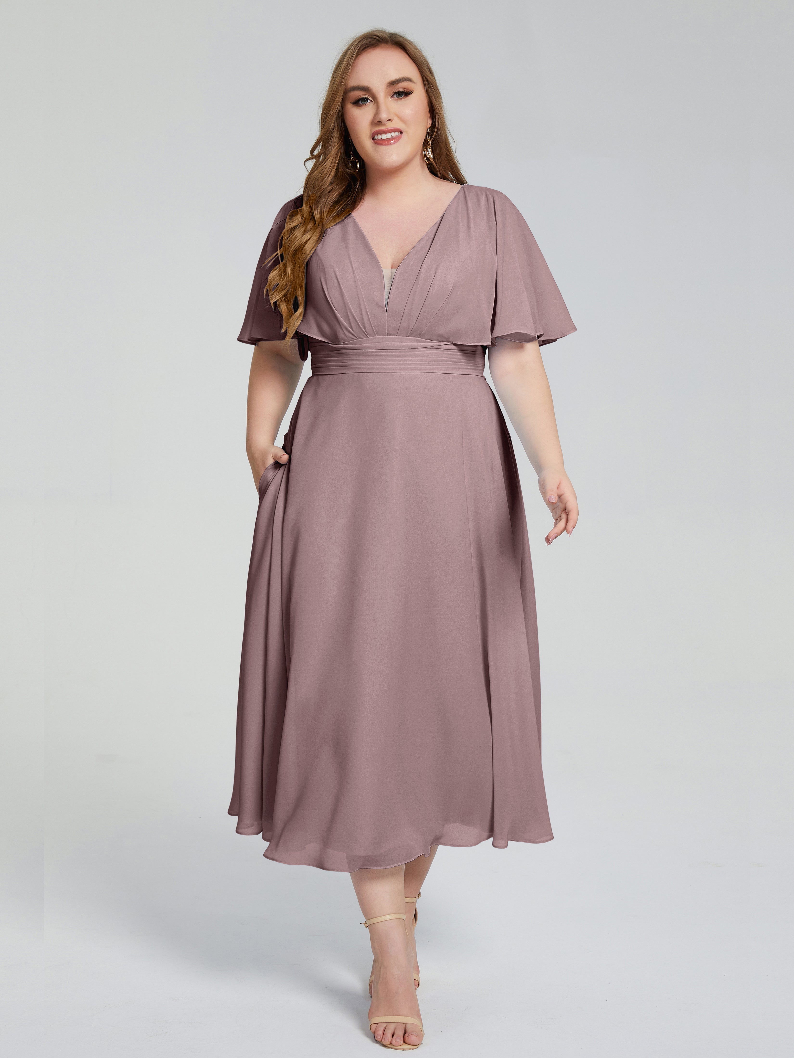 Robes De Demoiselle D'Honneur Vintage Mauve Dos Nu Mousseline Robes Demoiselle D'Honneur Grande Taille