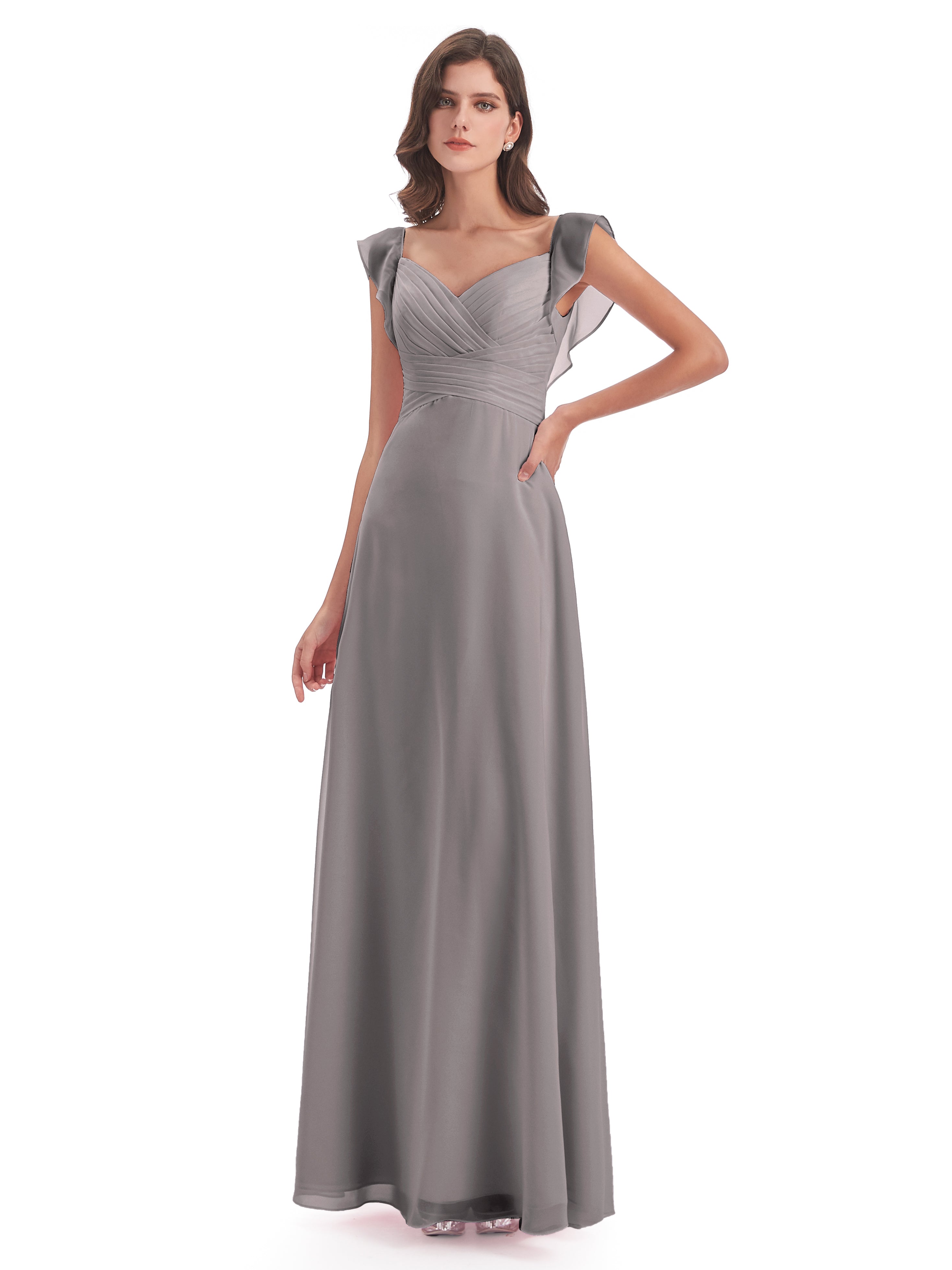 Robe Demoiselle D Honneur Argent Fourreau/Colonne Col V Longue Robes Demoiselle D'Honneur