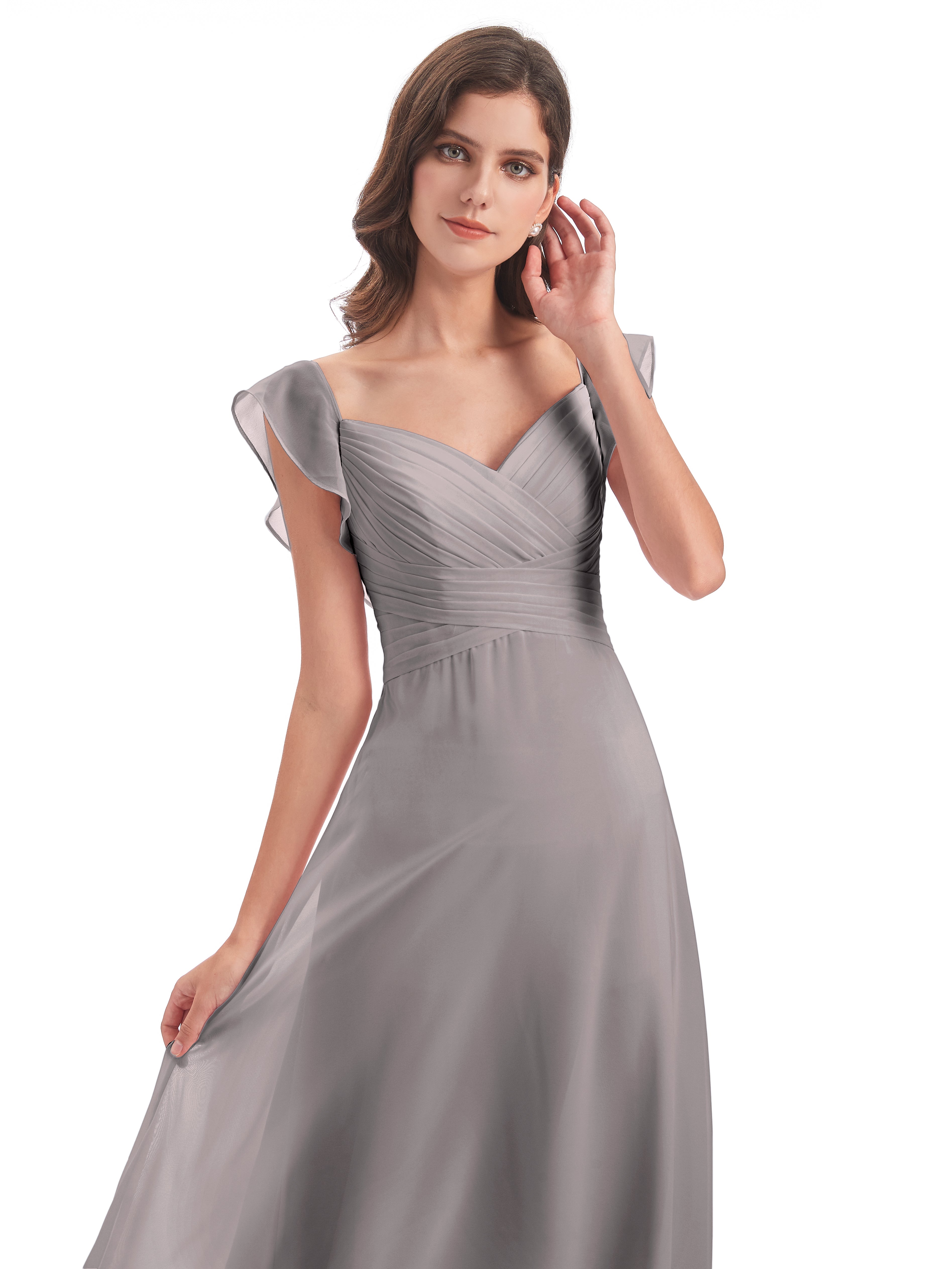 Robe Demoiselle D Honneur Argent Fourreau/Colonne Col V Longue Robes Demoiselle D'Honneur