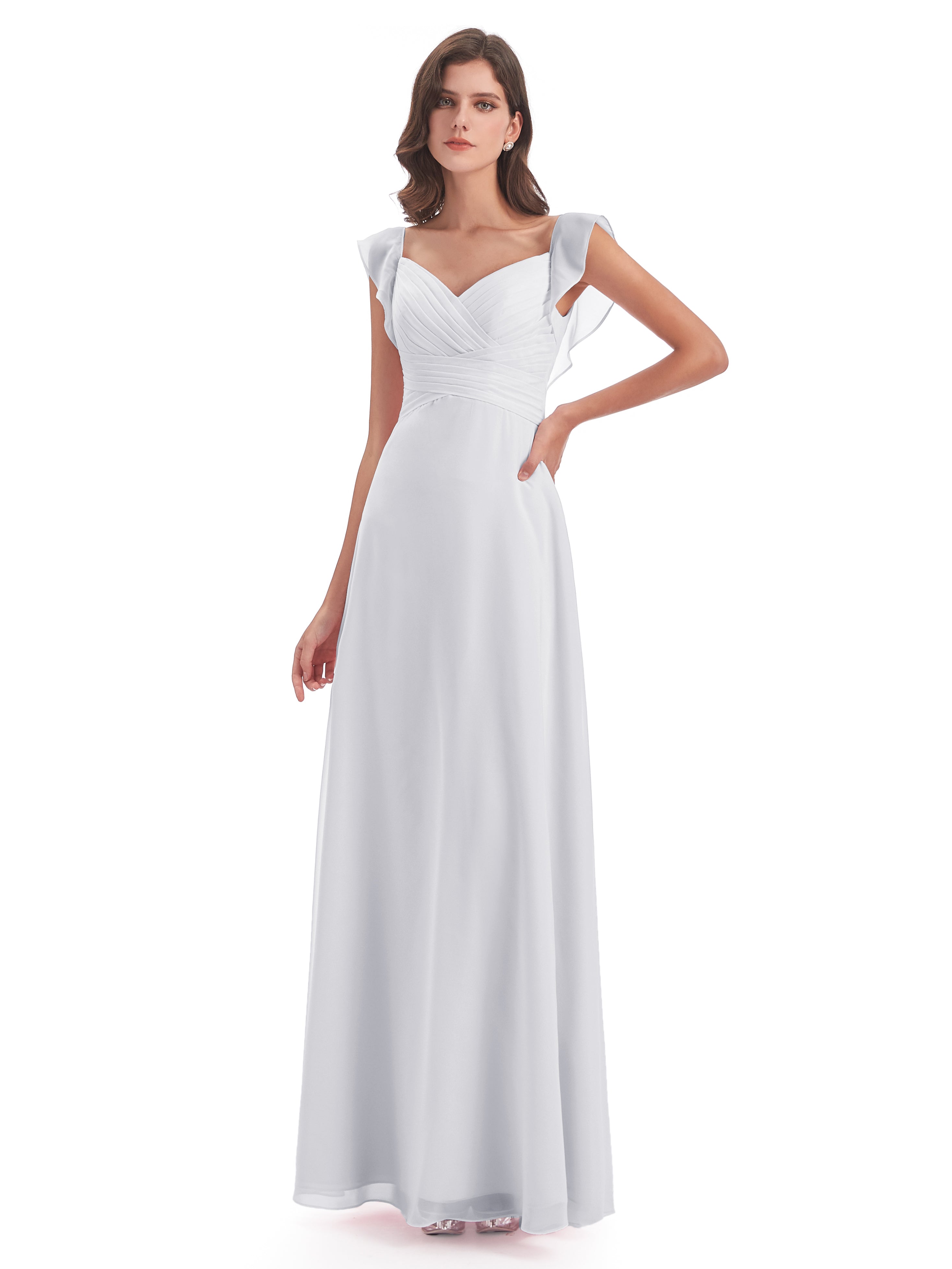 Toutes Les Robes De Demoiselle D'Honneur Blanches Fourreau/Colonne Col V Longue Robes Demoiselle D'Honneur