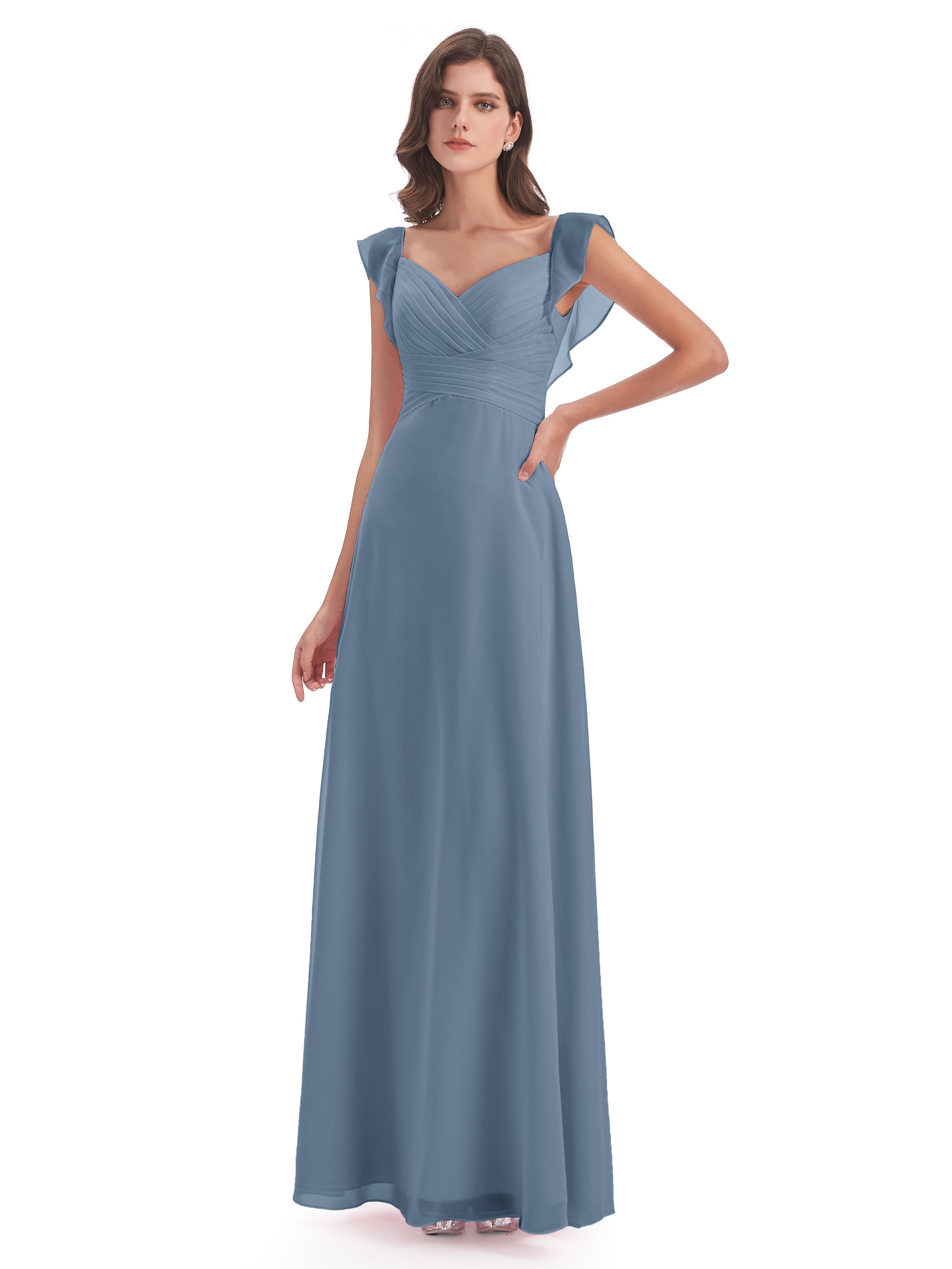 Robes De Demoiselle D'Honneur Bleu De Schiste Fourreau/Colonne Col V Longue Robes Demoiselle D'Honneur