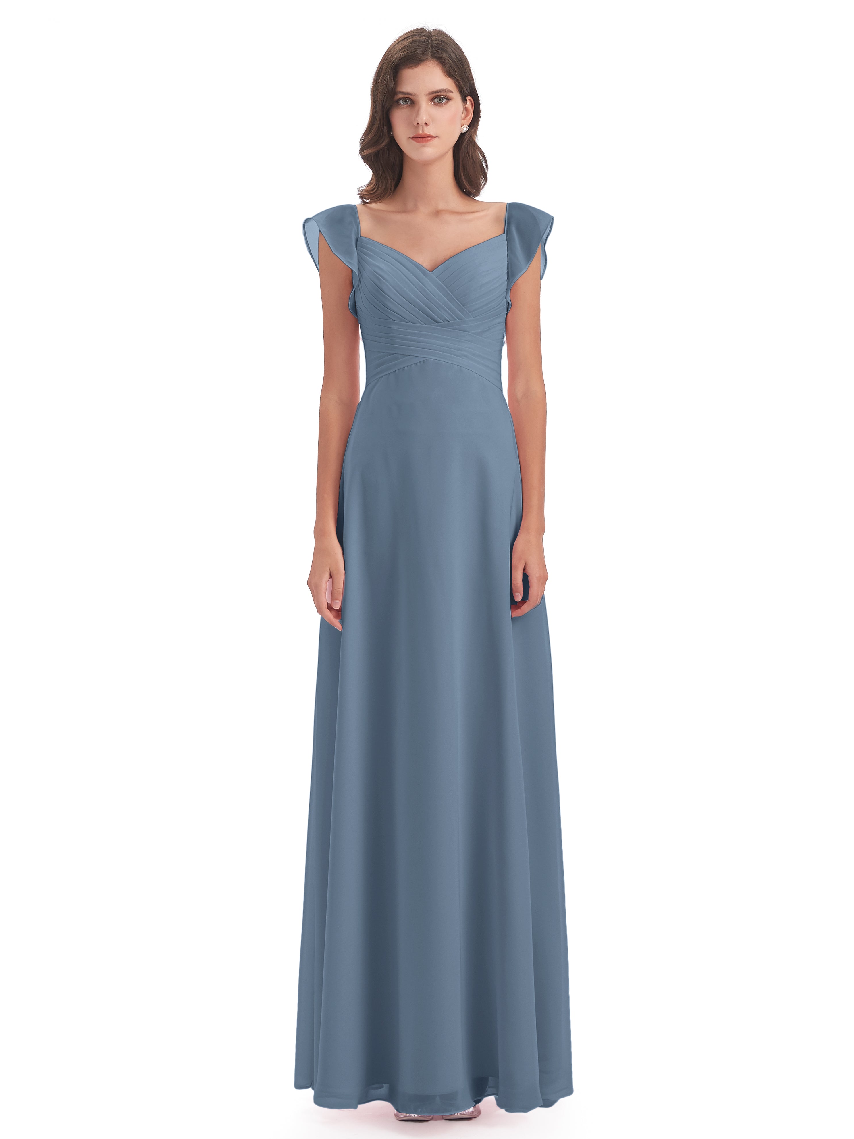 Robes De Demoiselle D'Honneur Bleu De Schiste Fourreau/Colonne Col V Longue Robes Demoiselle D'Honneur