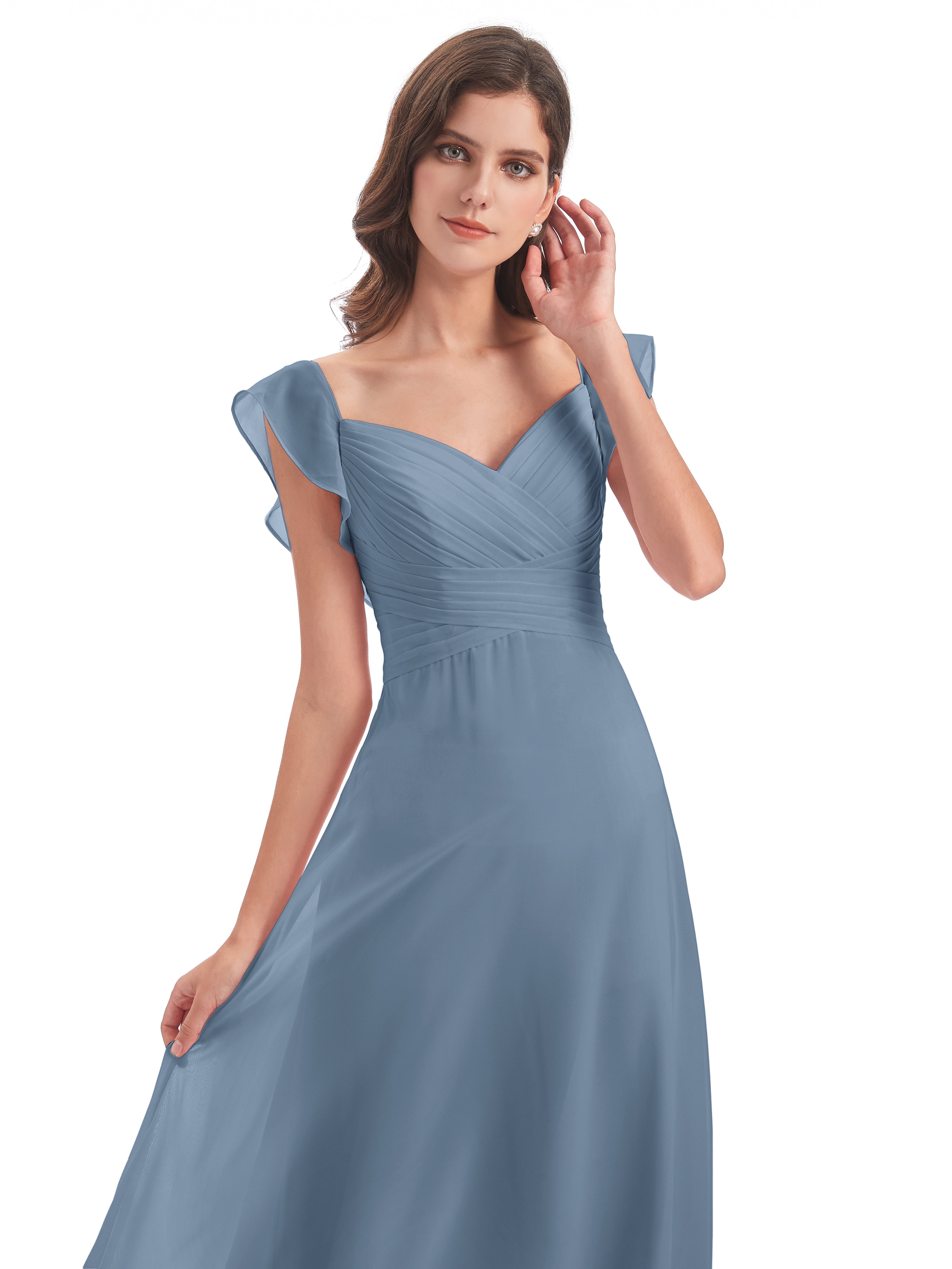 Robes De Demoiselle D'Honneur Bleu De Schiste Fourreau/Colonne Col V Longue Robes Demoiselle D'Honneur