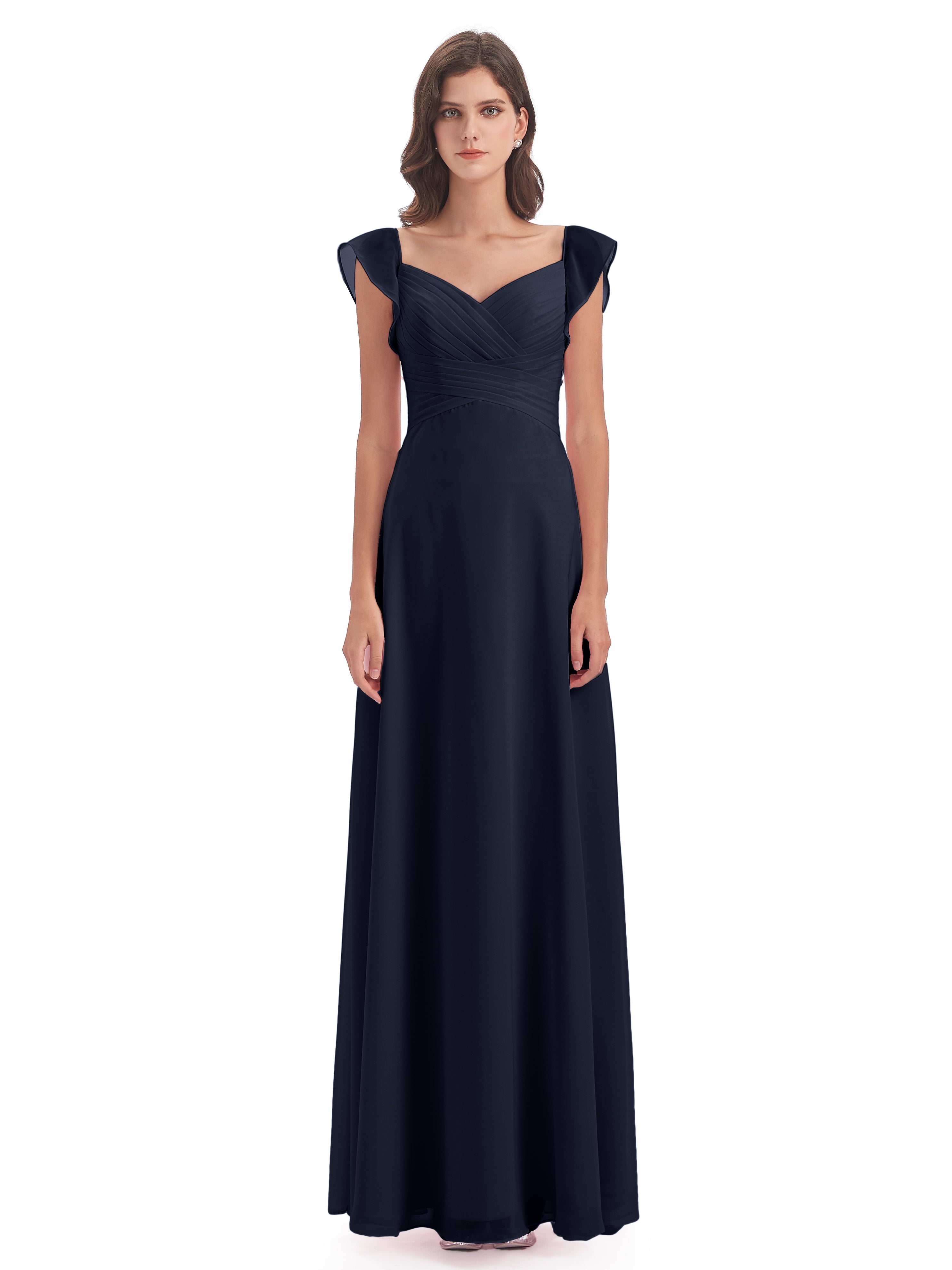 Demoiselle D'Honneur Bleu Marine Fourreau/Colonne Col V Longue Robes Demoiselle D'Honneur