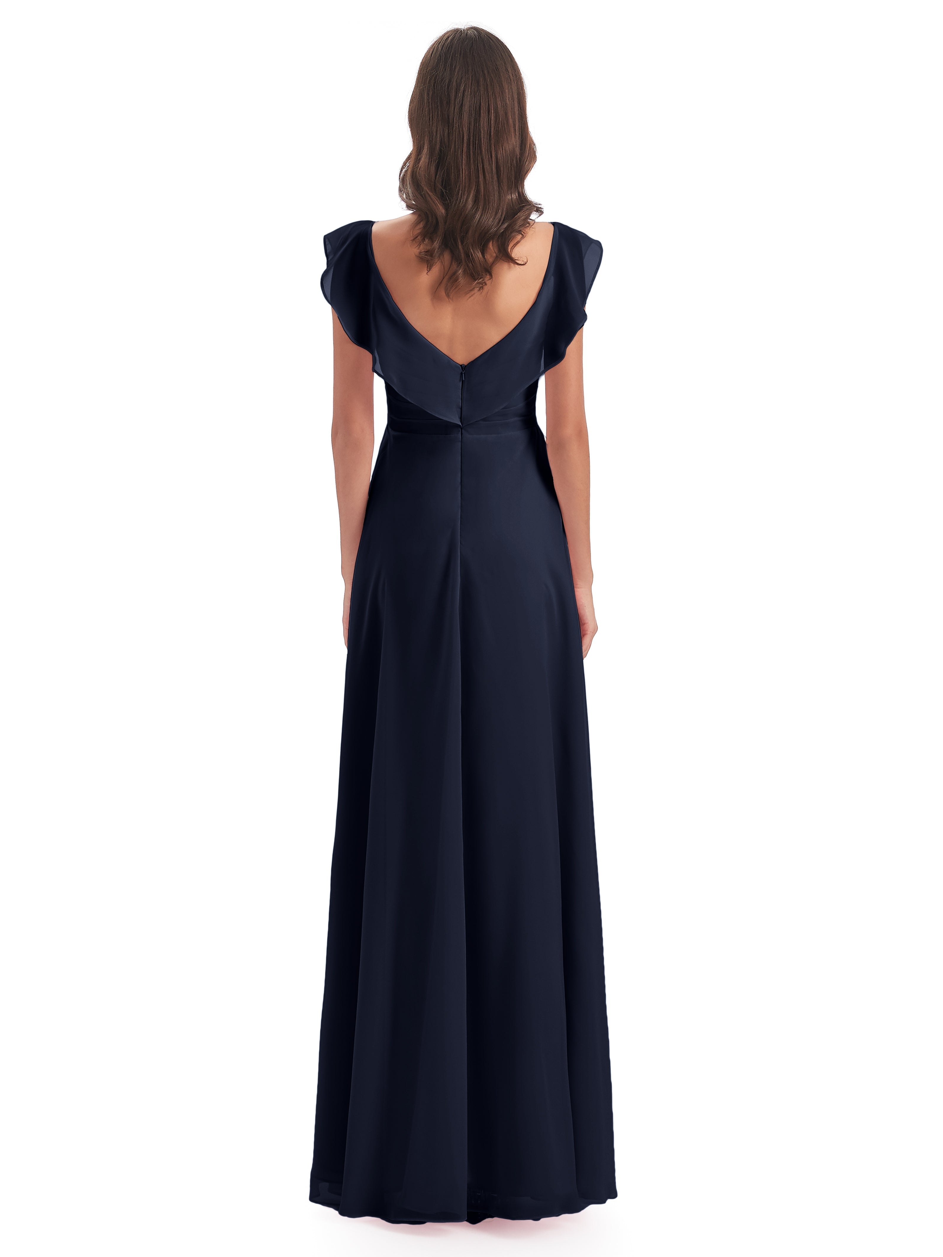 Demoiselle D'Honneur Bleu Marine Fourreau/Colonne Col V Longue Robes Demoiselle D'Honneur